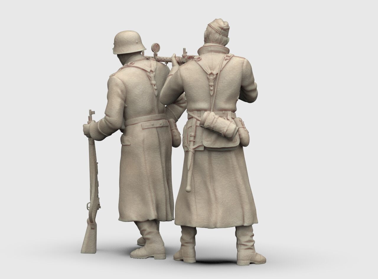 German Soldiers in a coat with mg 38 and 98k mauser rifel 3D print model_2