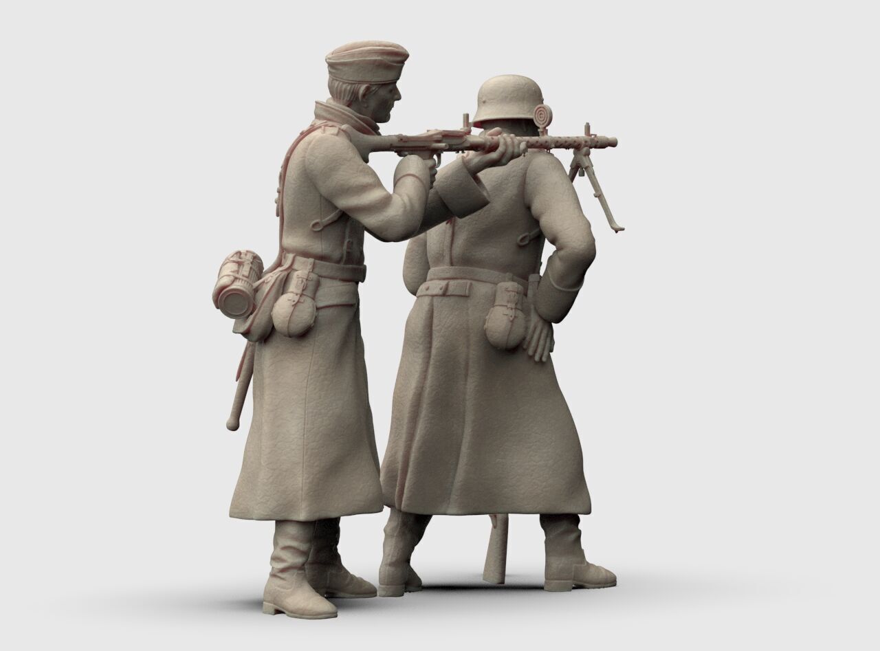 German Soldiers in a coat with mg 38 and 98k mauser rifel 3D print model_1