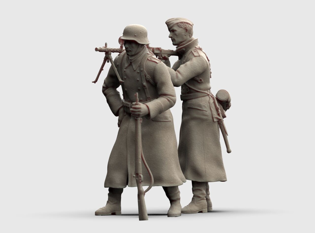 German Soldiers in a coat with mg 38 and 98k mauser rifel 3D print model_4