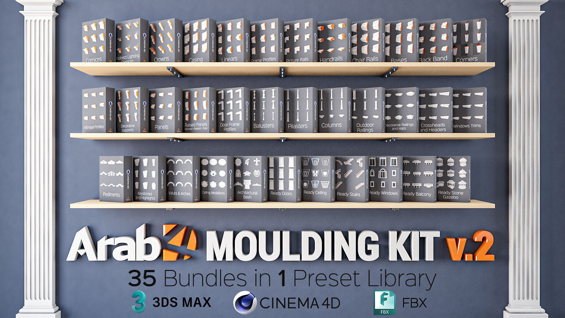 Arab4D Moulding Cornices Kit V2 - 35 Bundles in 1 Library Low-poly 3D model_4