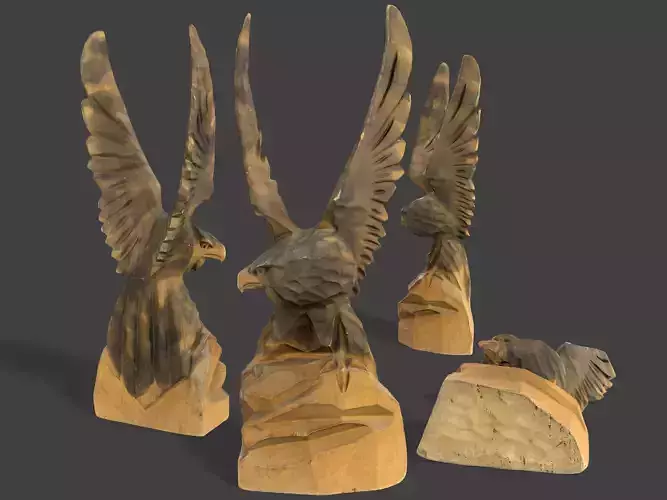Wooden Eagle Statue - Vintage Bird Sculpture Decor