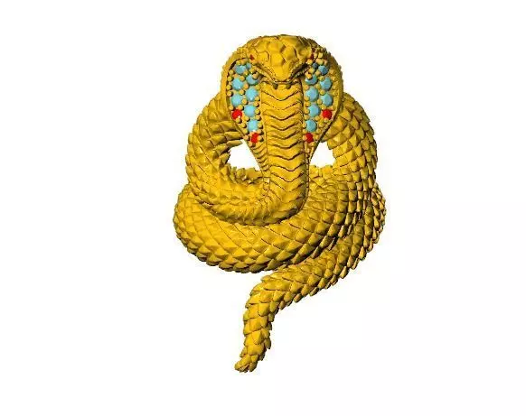 3D model of a coiled cobra with ring 3D print model_0