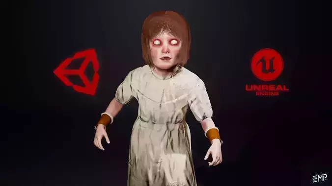 The Creepy girl game character for Horror games Low-poly 3D model
