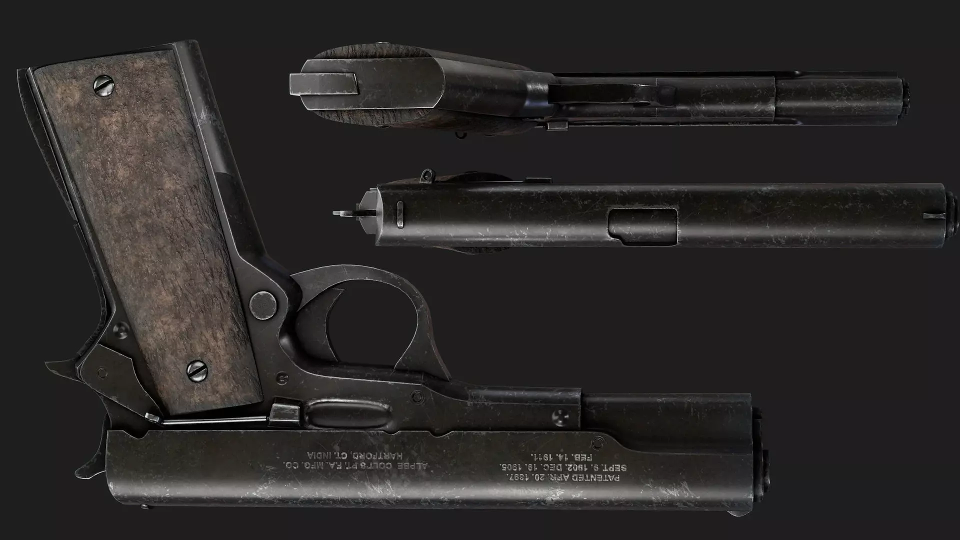 Low Poly Pistol Game Ready Handgun 3D Model PBR Textures Low-poly 3D model_3