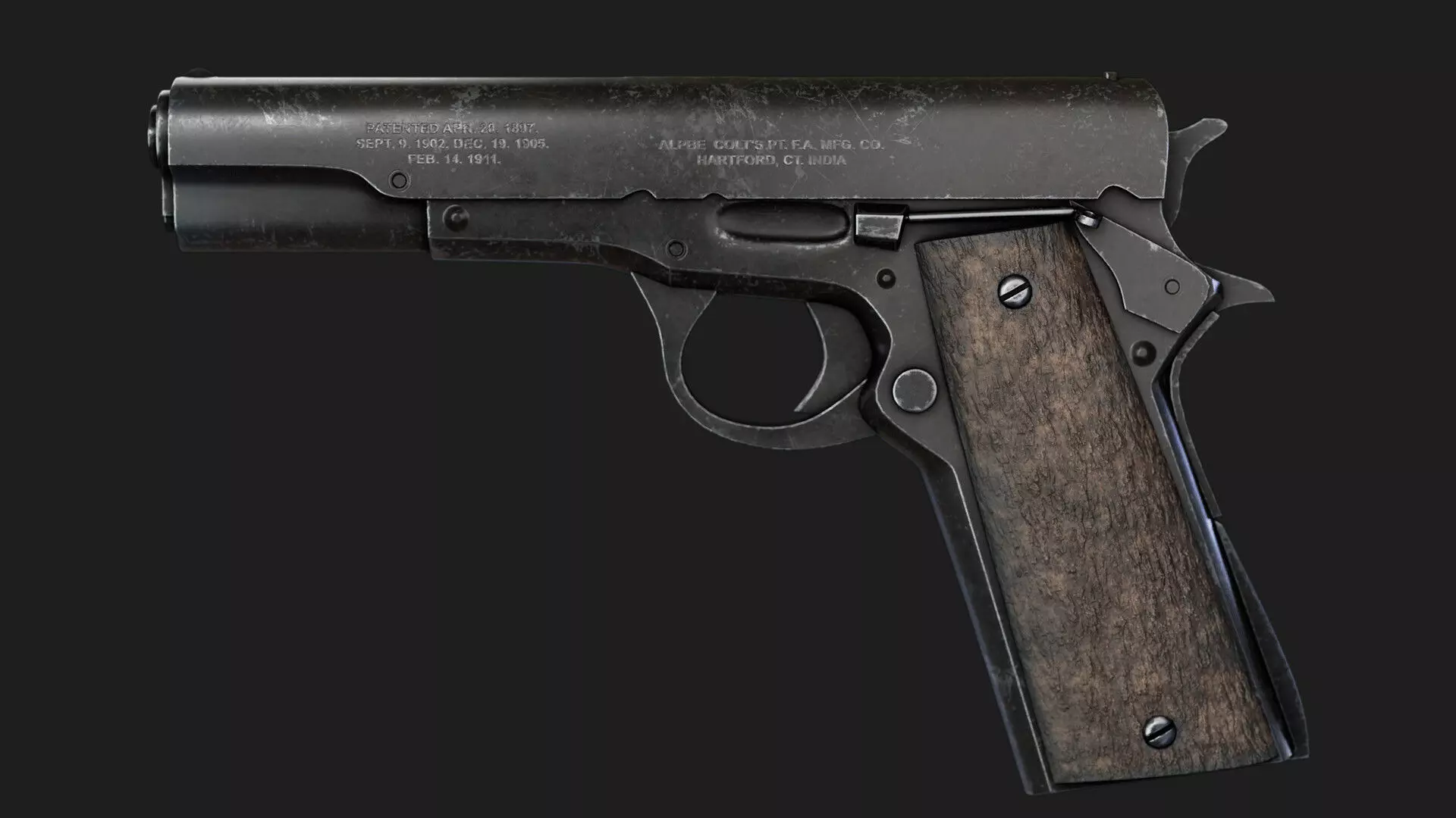 Low Poly Pistol Game Ready Handgun 3D Model PBR Textures Low-poly 3D model_0