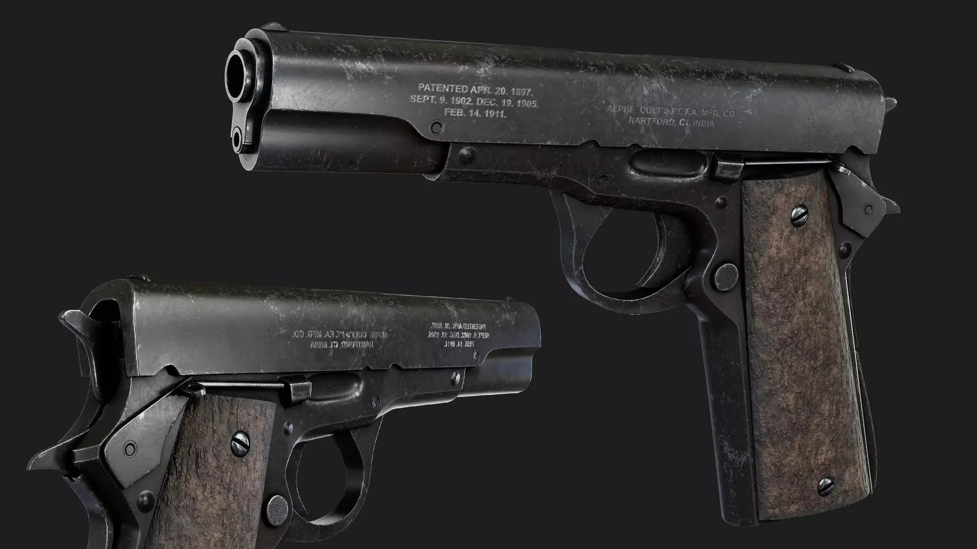 Low Poly Pistol Game Ready Handgun 3D Model PBR Textures Low-poly 3D model_2