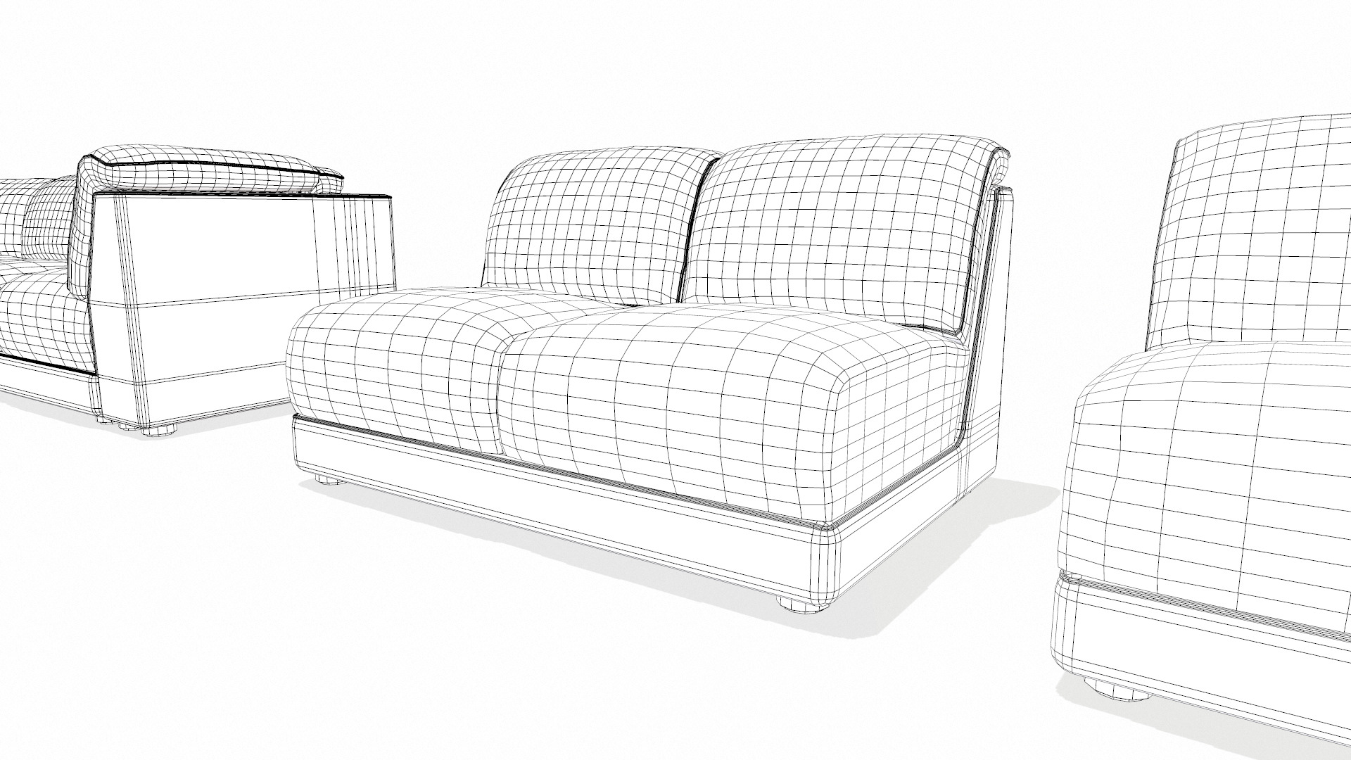 Sectional Sofa Set Low-poly 3D model_12