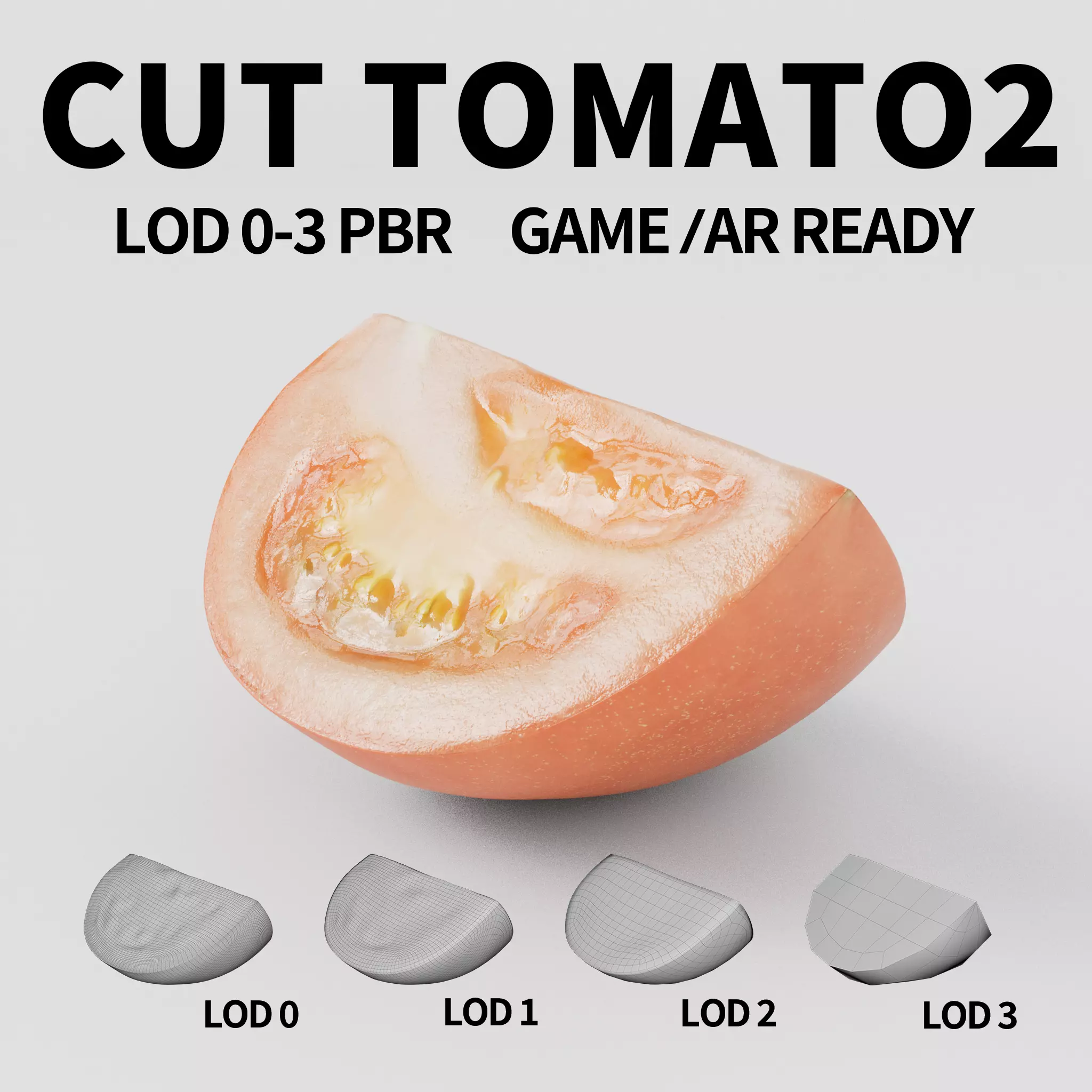 Cut Tomatoes 3D model quarters Low-poly 3D model_0