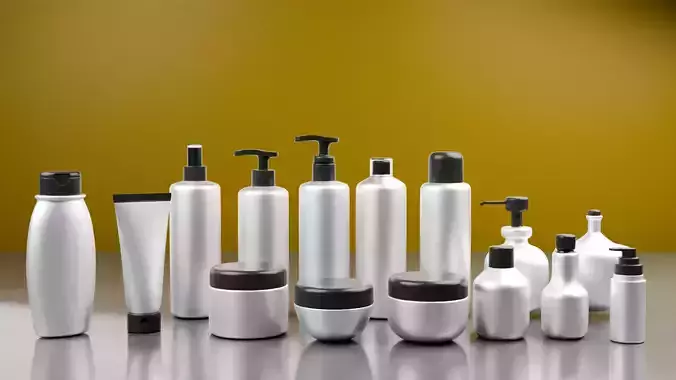 3D Cosmetic Bottle and Jar Collection  Lotion Shampoo Cream Pack