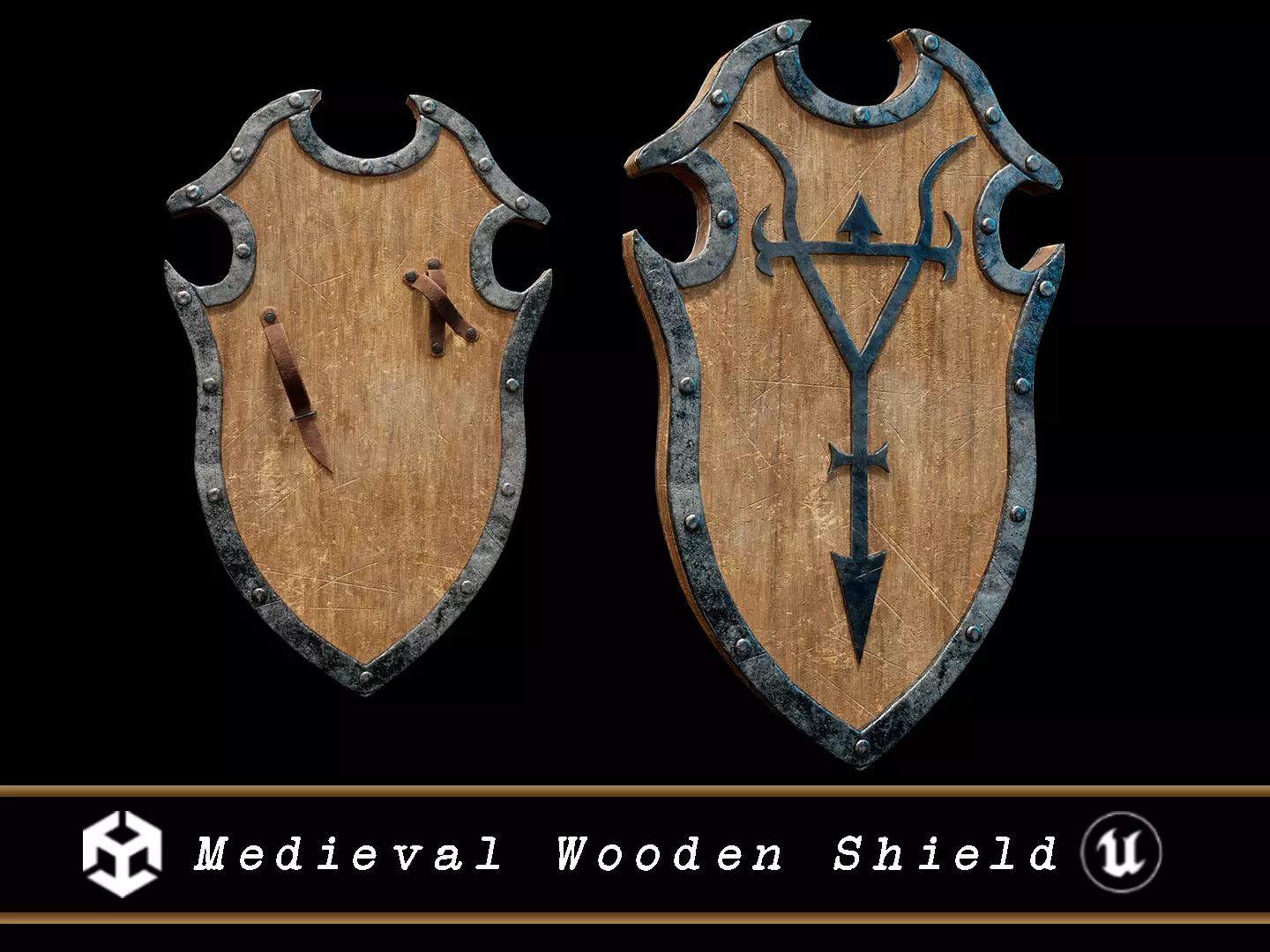 Medieval Wooden Shield Low-poly 3D model_0