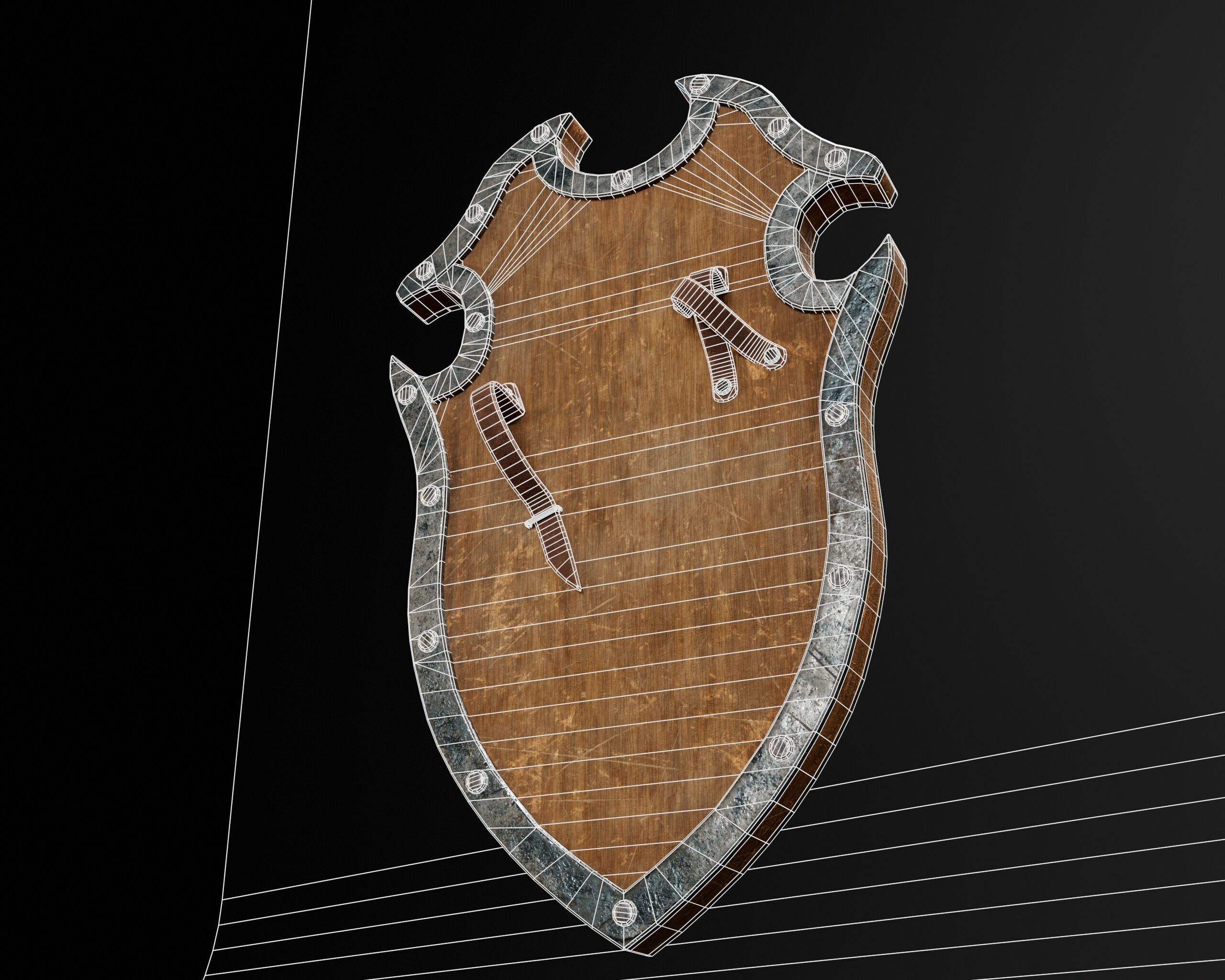 Medieval Wooden Shield Low-poly 3D model_17