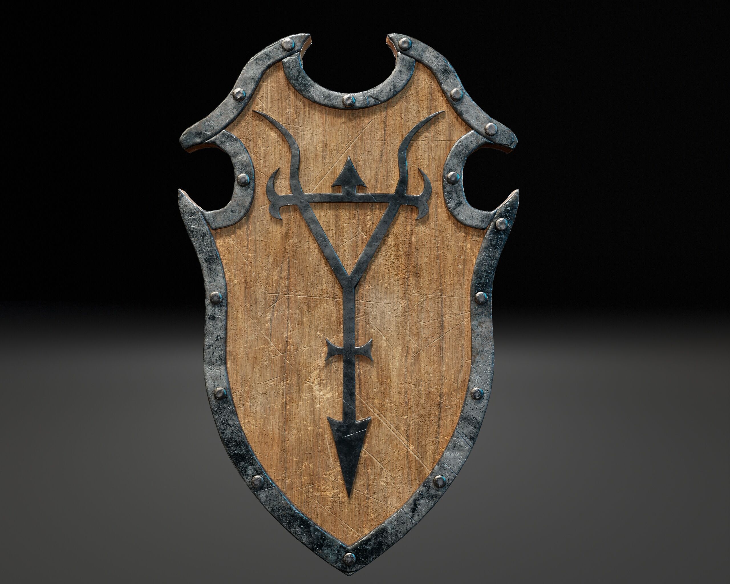 Medieval Wooden Shield Low-poly 3D model_6