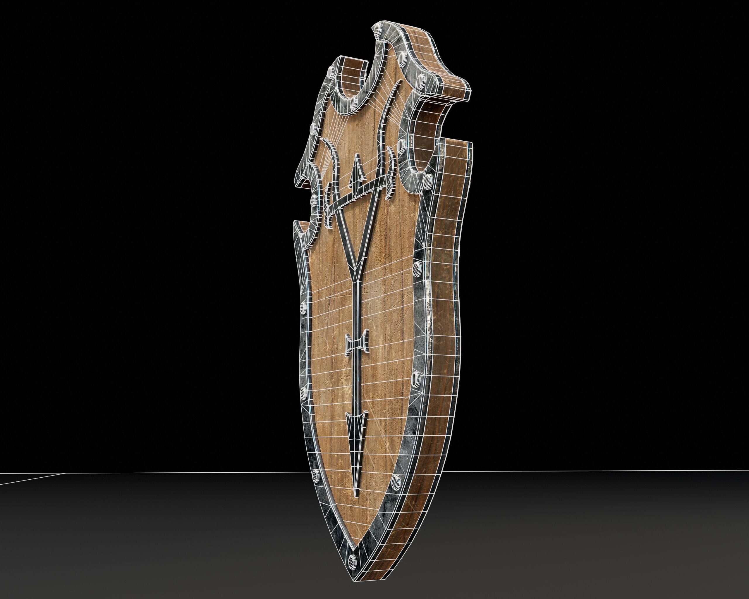 Medieval Wooden Shield Low-poly 3D model_11