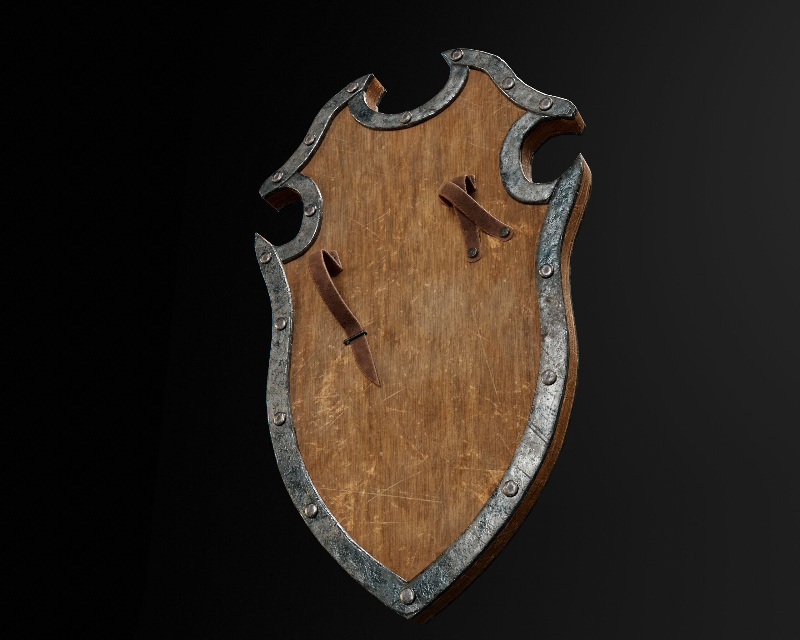 Medieval Wooden Shield Low-poly 3D model_16
