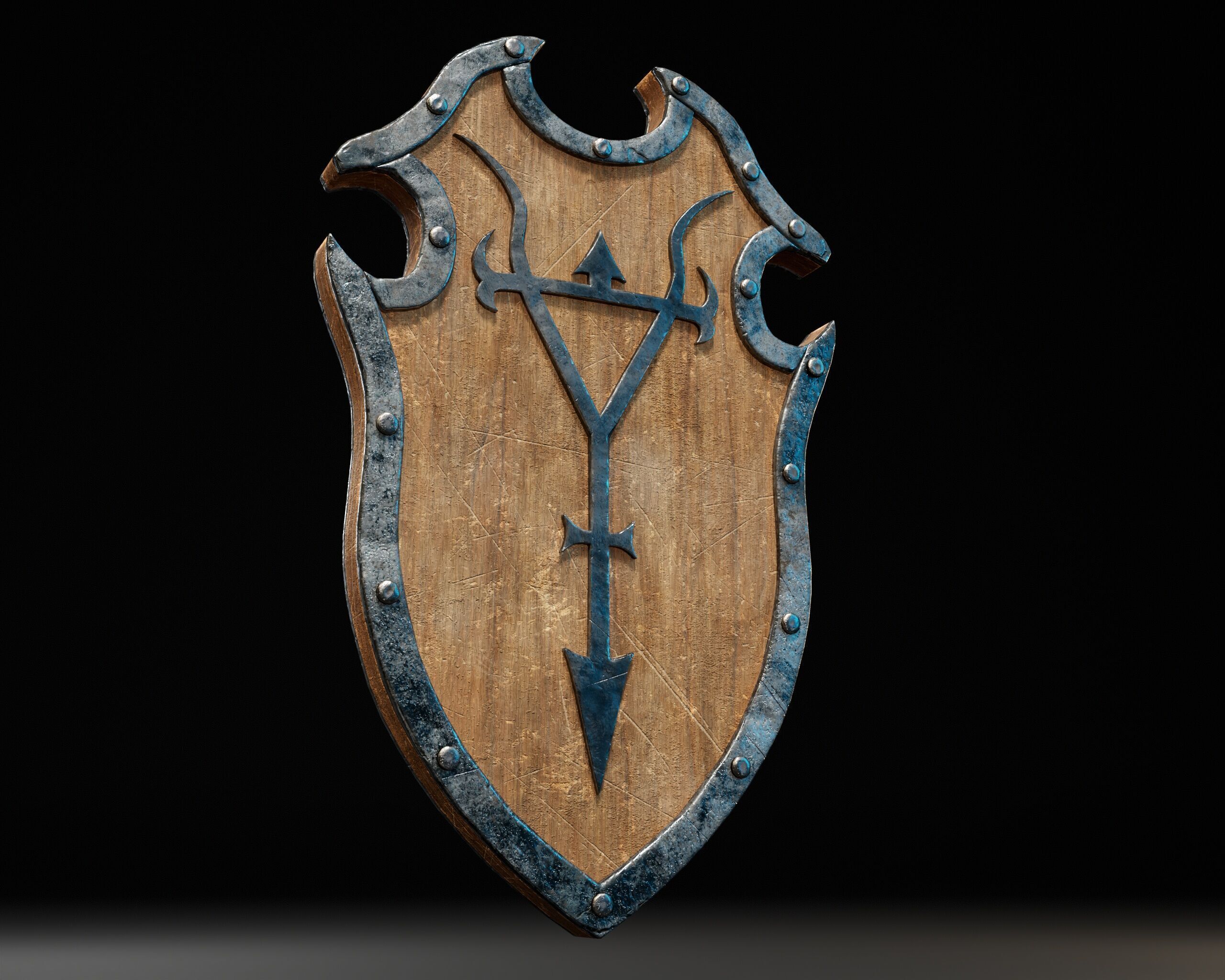 Medieval Wooden Shield Low-poly 3D model_4