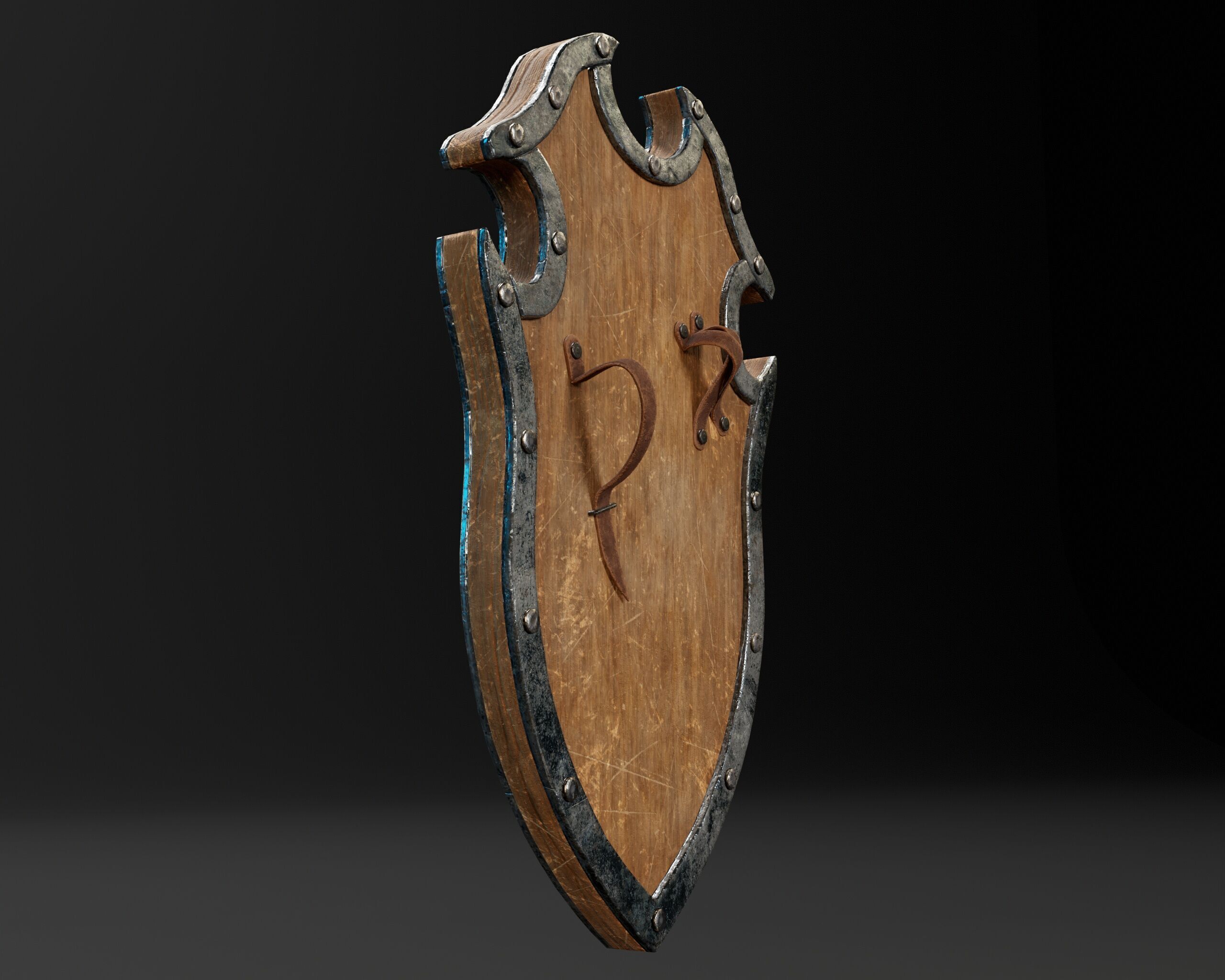 Medieval Wooden Shield Low-poly 3D model_12