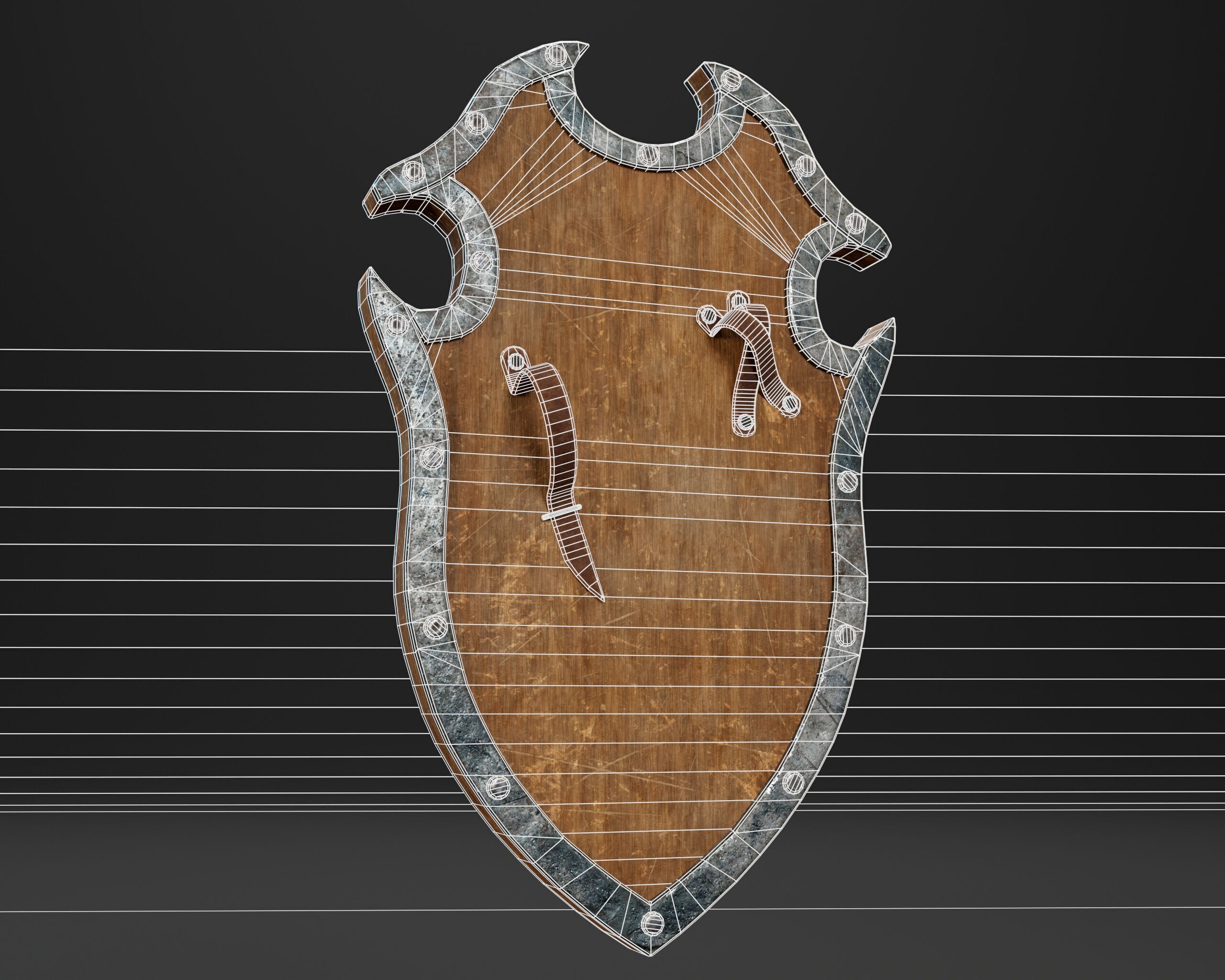 Medieval Wooden Shield Low-poly 3D model_15
