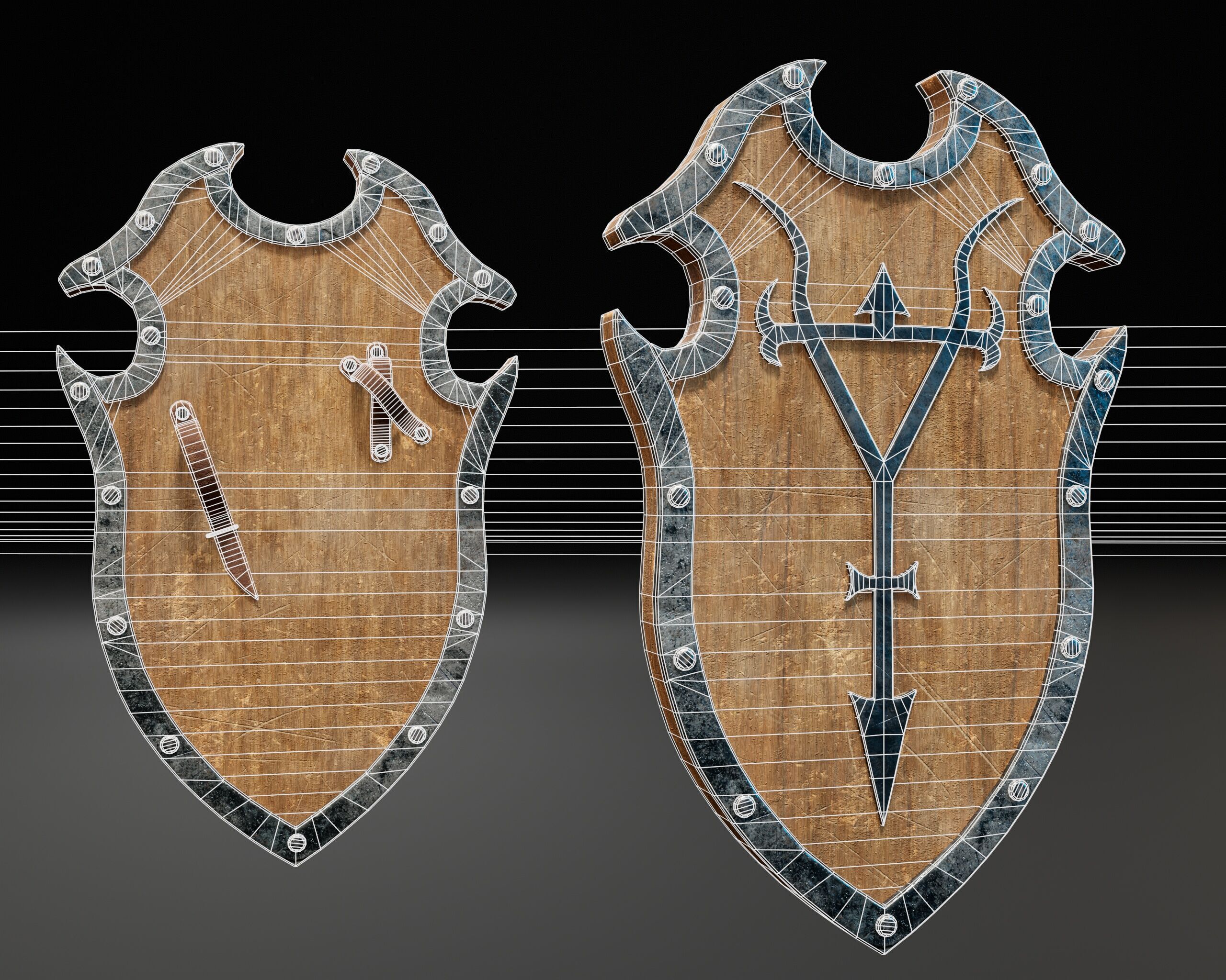 Medieval Wooden Shield Low-poly 3D model_3