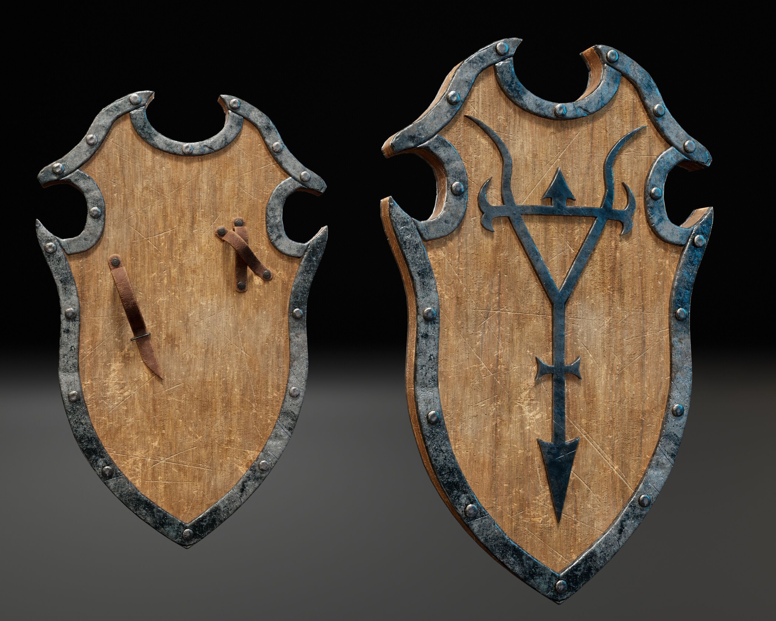 Medieval Wooden Shield Low-poly 3D model_2
