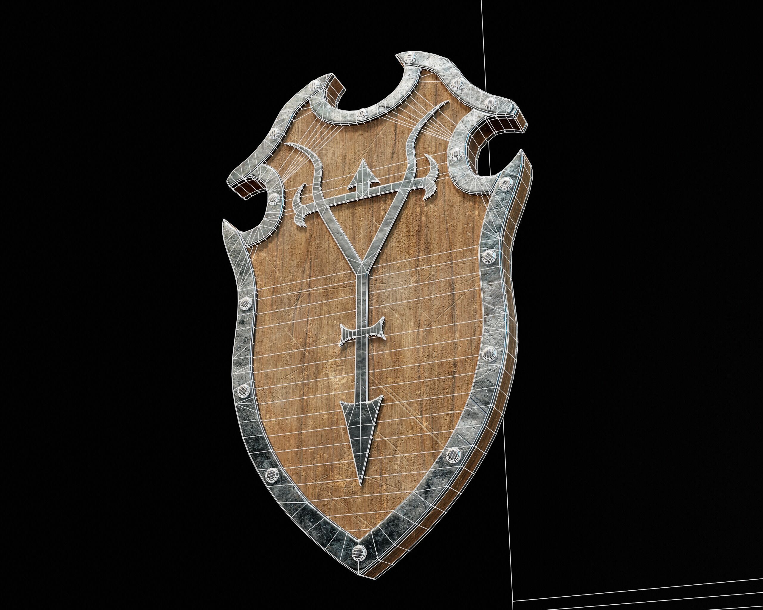 Medieval Wooden Shield Low-poly 3D model_9