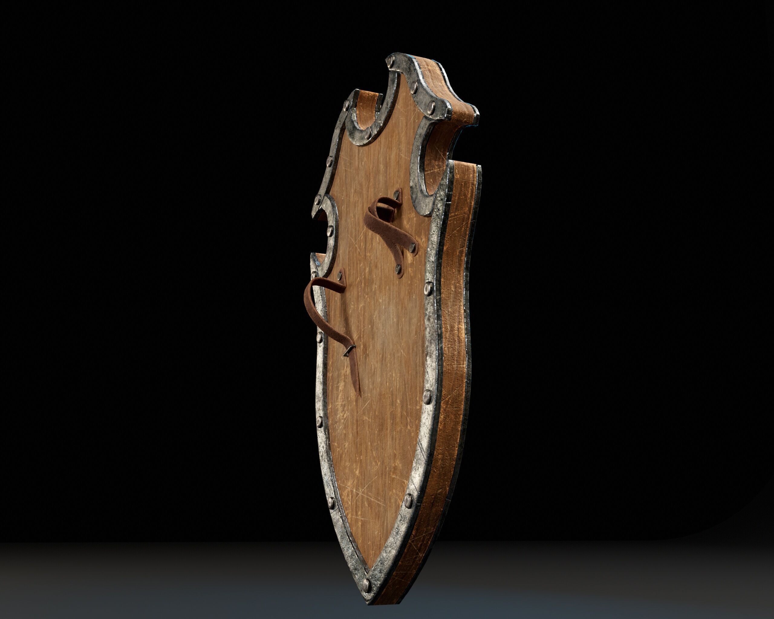 Medieval Wooden Shield Low-poly 3D model_18