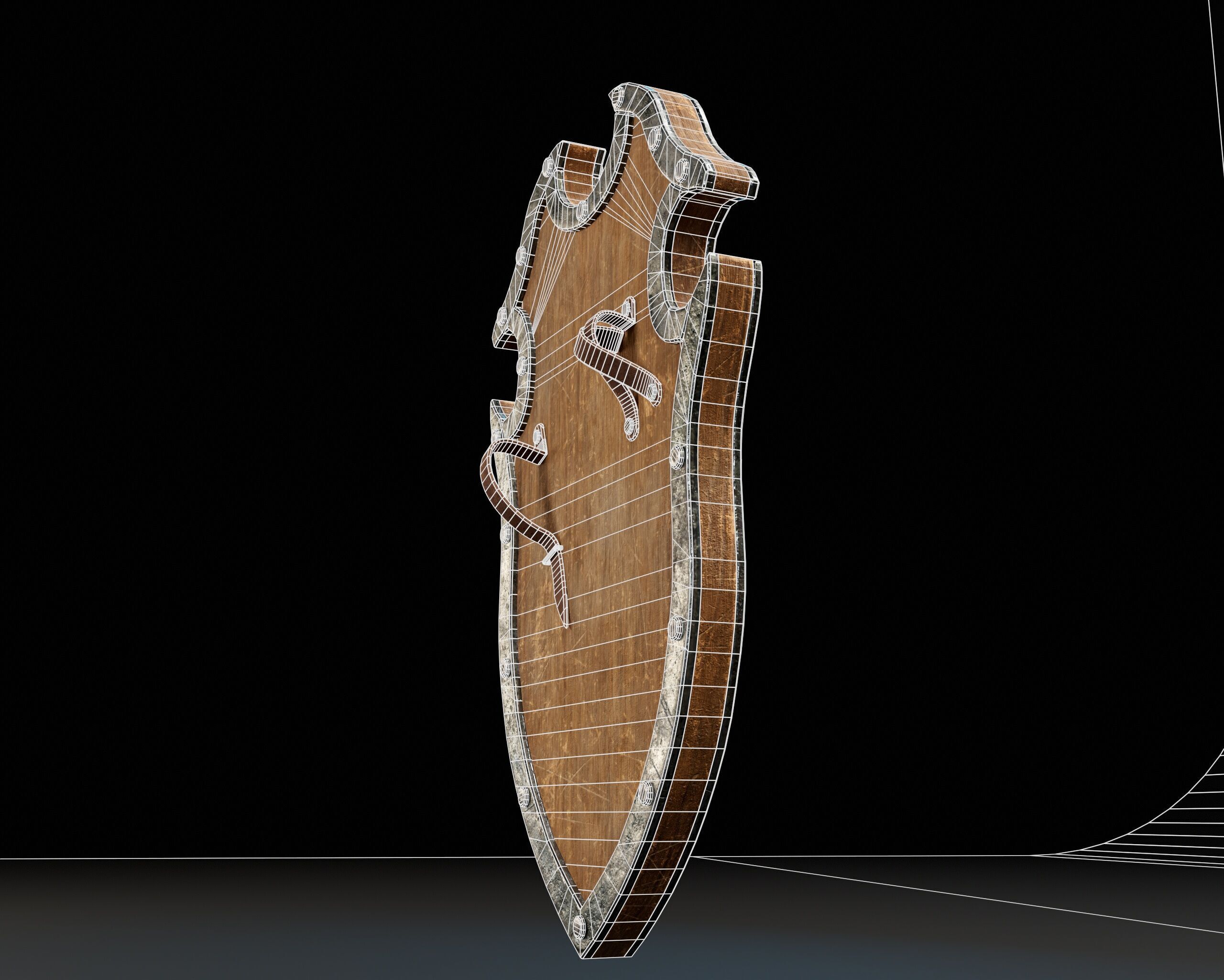 Medieval Wooden Shield Low-poly 3D model_19