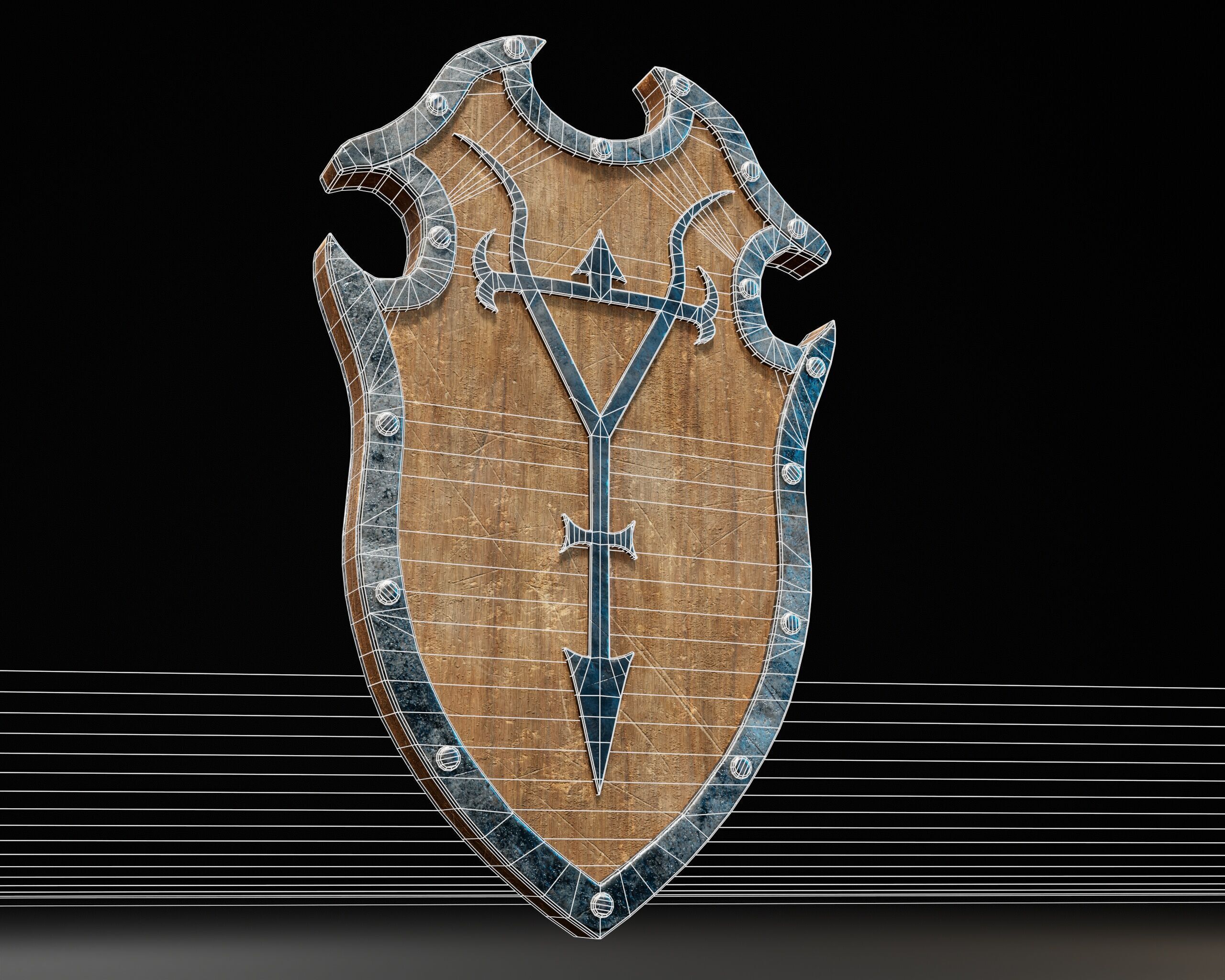 Medieval Wooden Shield Low-poly 3D model_5