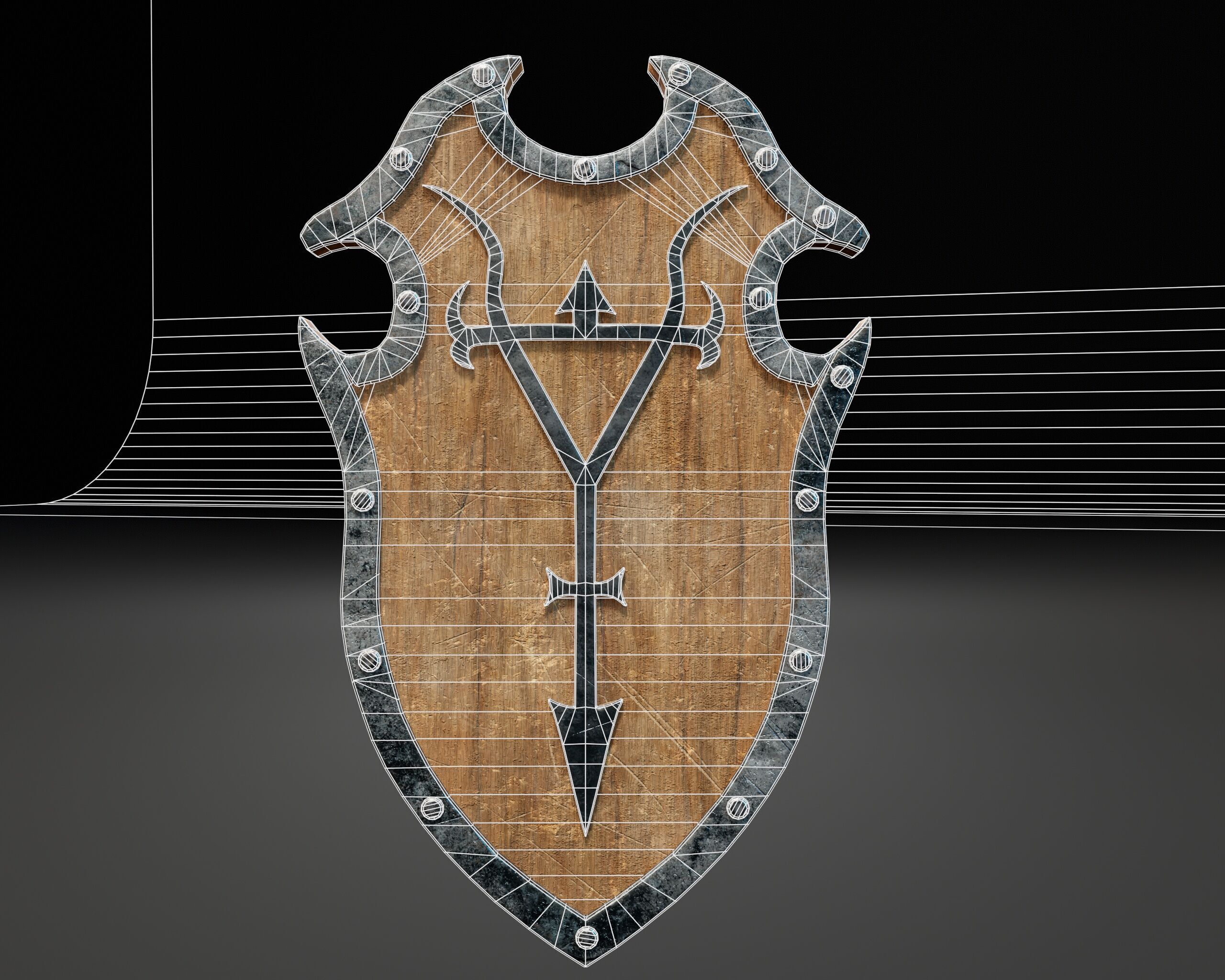 Medieval Wooden Shield Low-poly 3D model_7