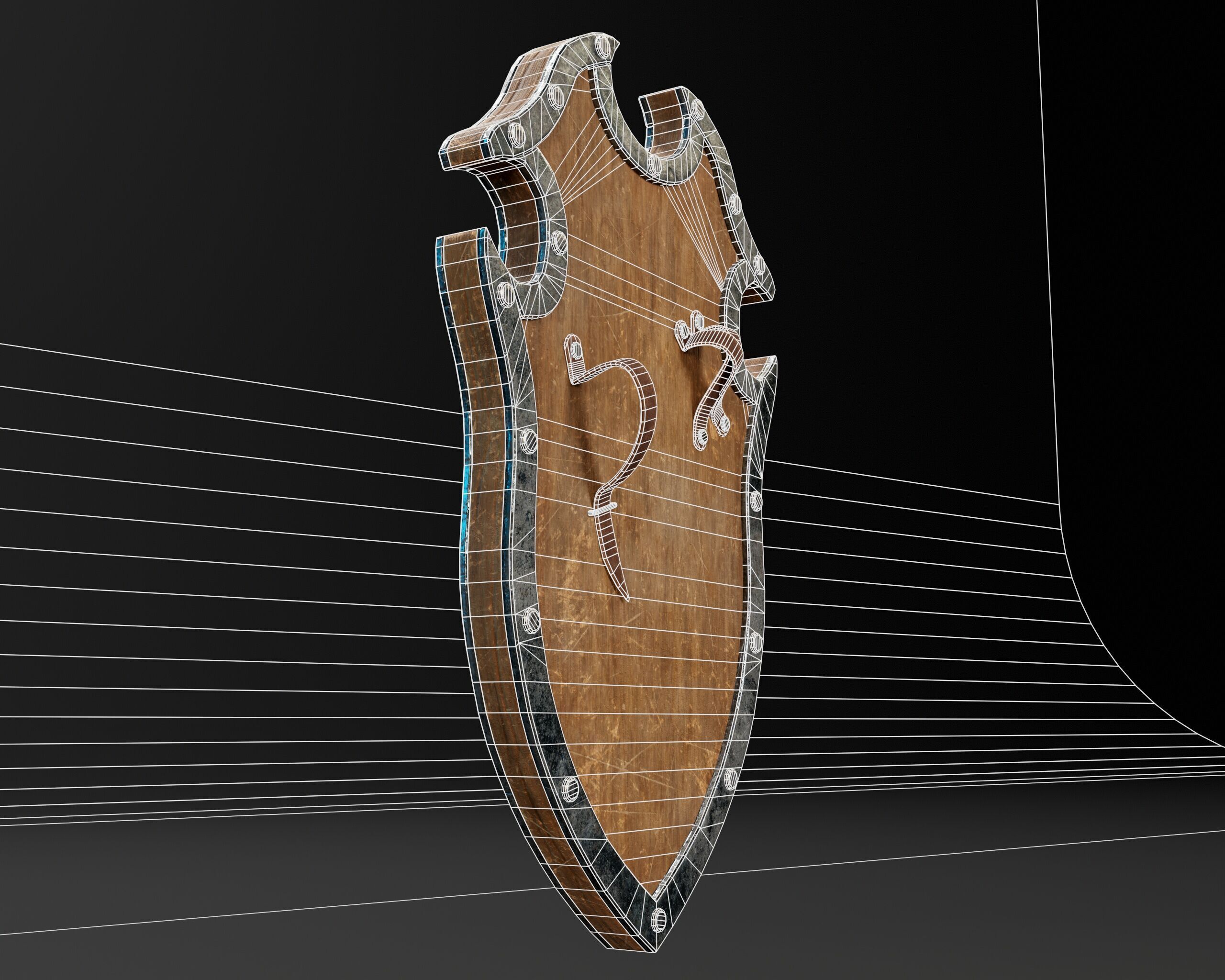 Medieval Wooden Shield Low-poly 3D model_13