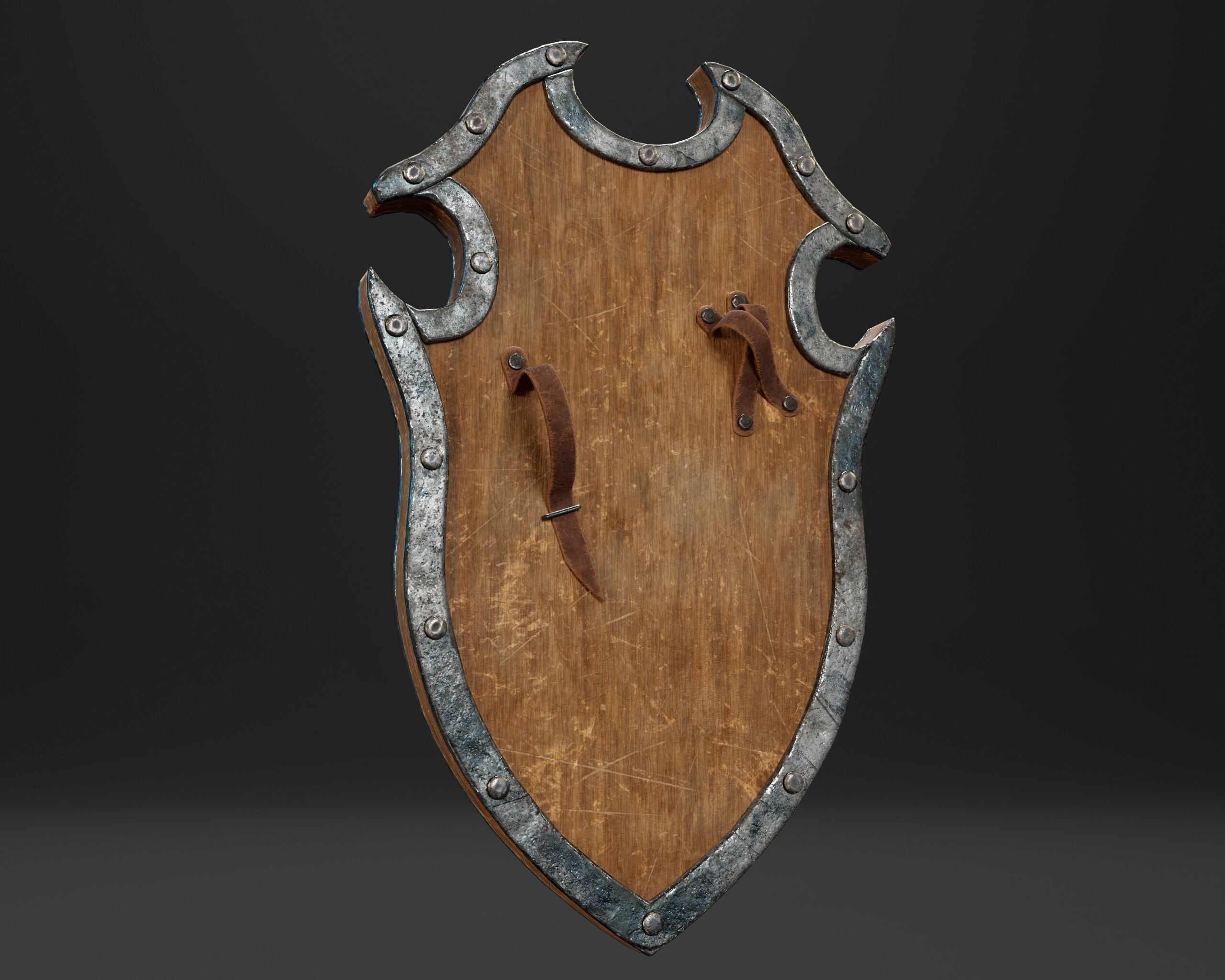 Medieval Wooden Shield Low-poly 3D model_14