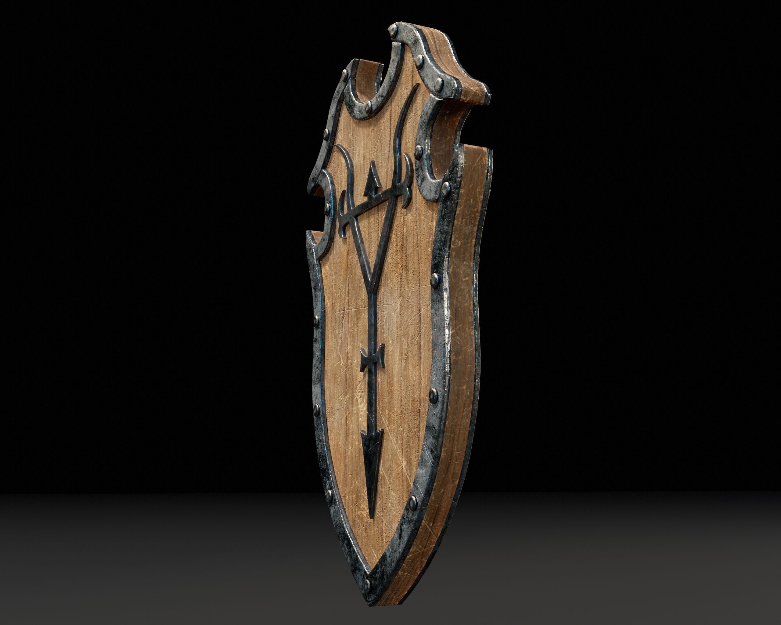 Medieval Wooden Shield Low-poly 3D model_10