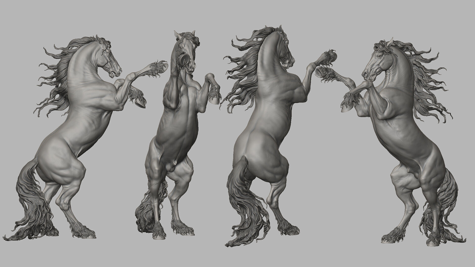 Rearing Friesian horse  - 3D Sculpting 3D print model_6