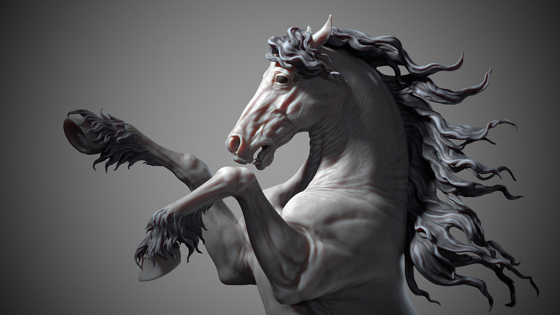 Rearing Friesian horse  - 3D Sculpting 3D print model_5