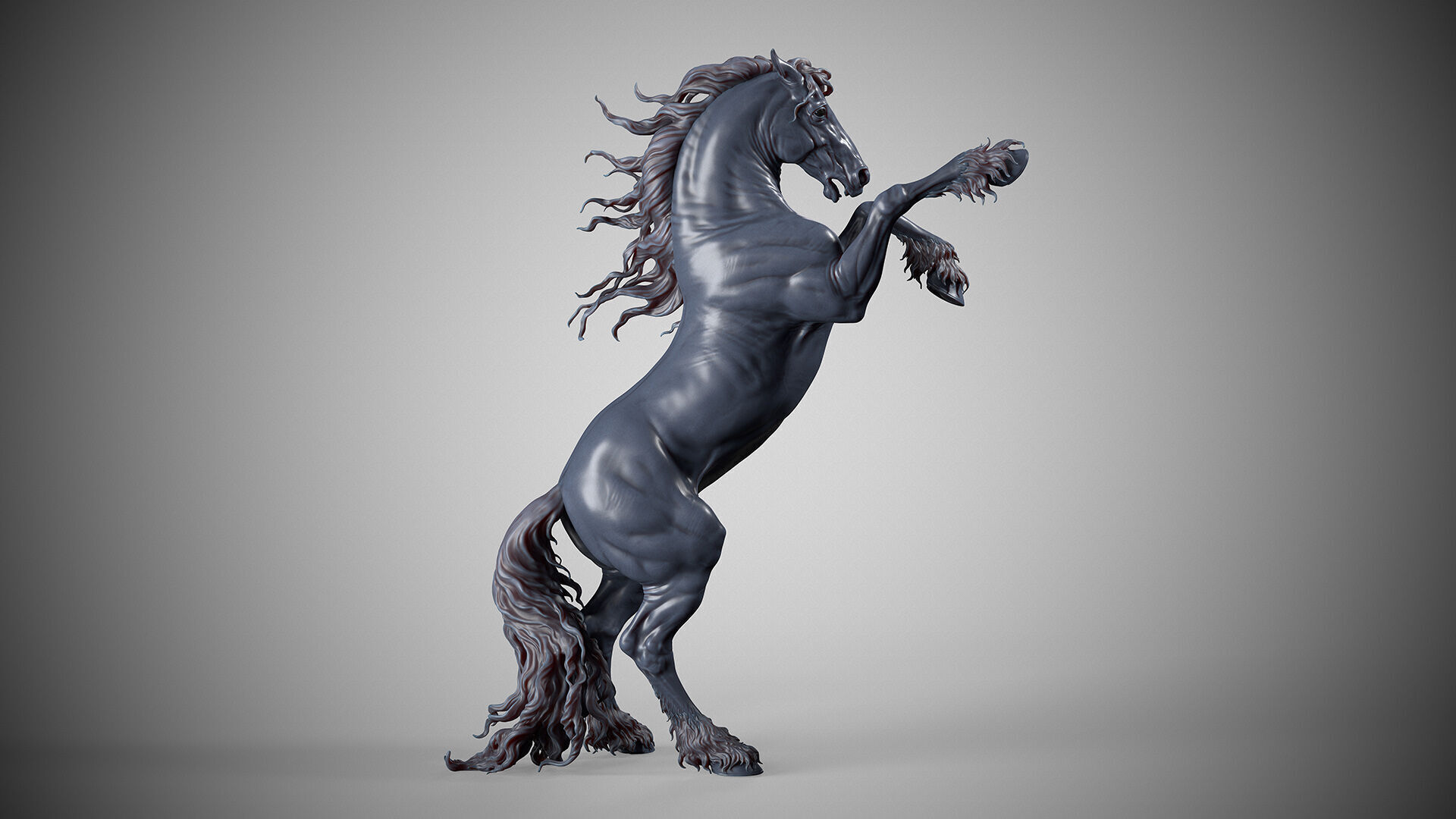Rearing Friesian horse  - 3D Sculpting 3D print model_7
