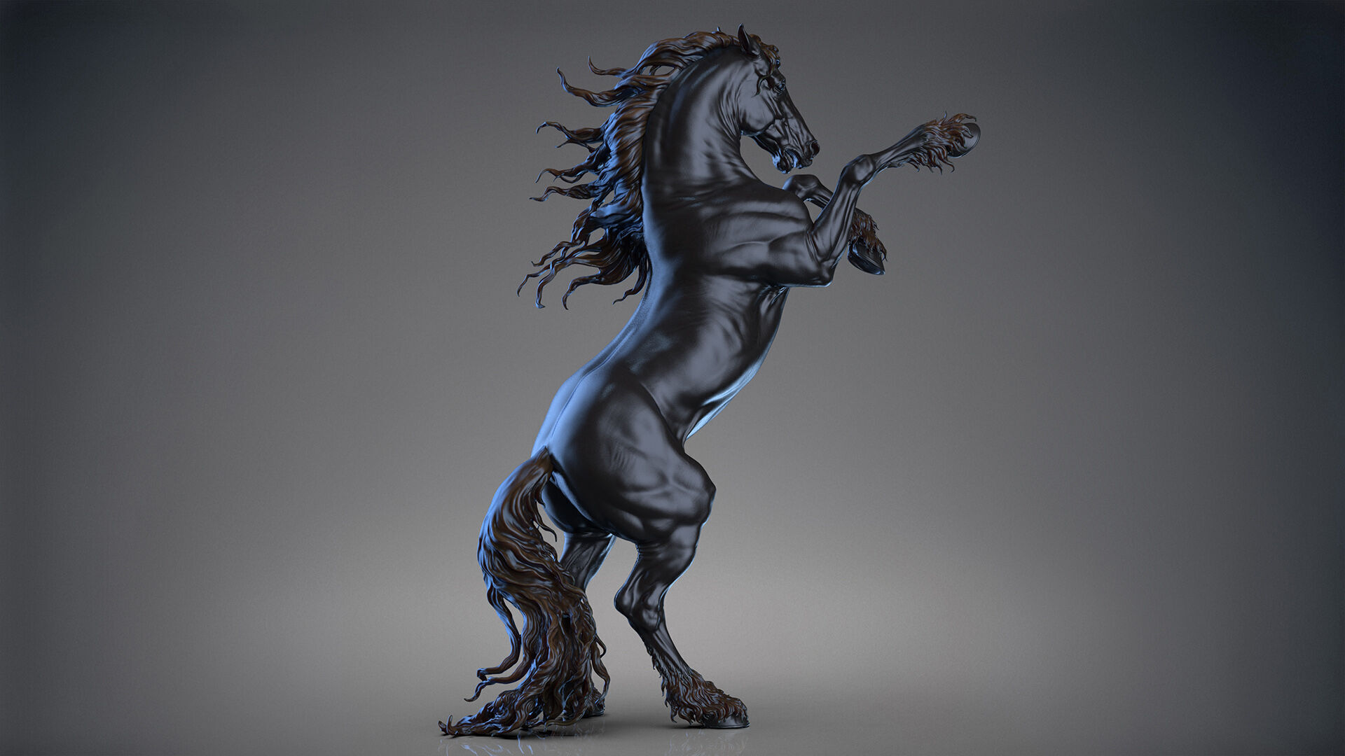 Rearing Friesian horse  - 3D Sculpting 3D print model_20