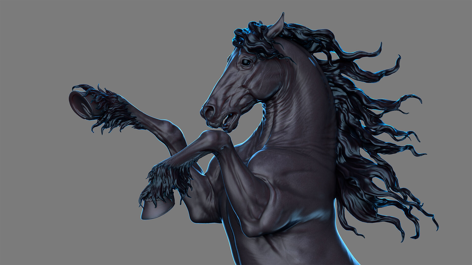 Rearing Friesian horse  - 3D Sculpting 3D print model_14
