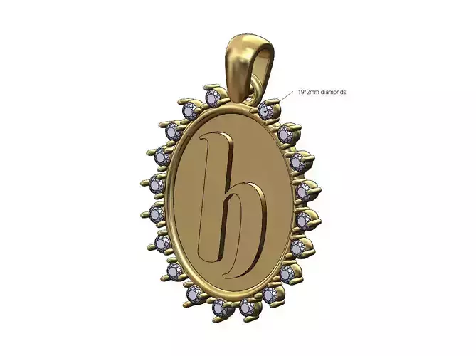 Oval H initial letter diamond pendant charm