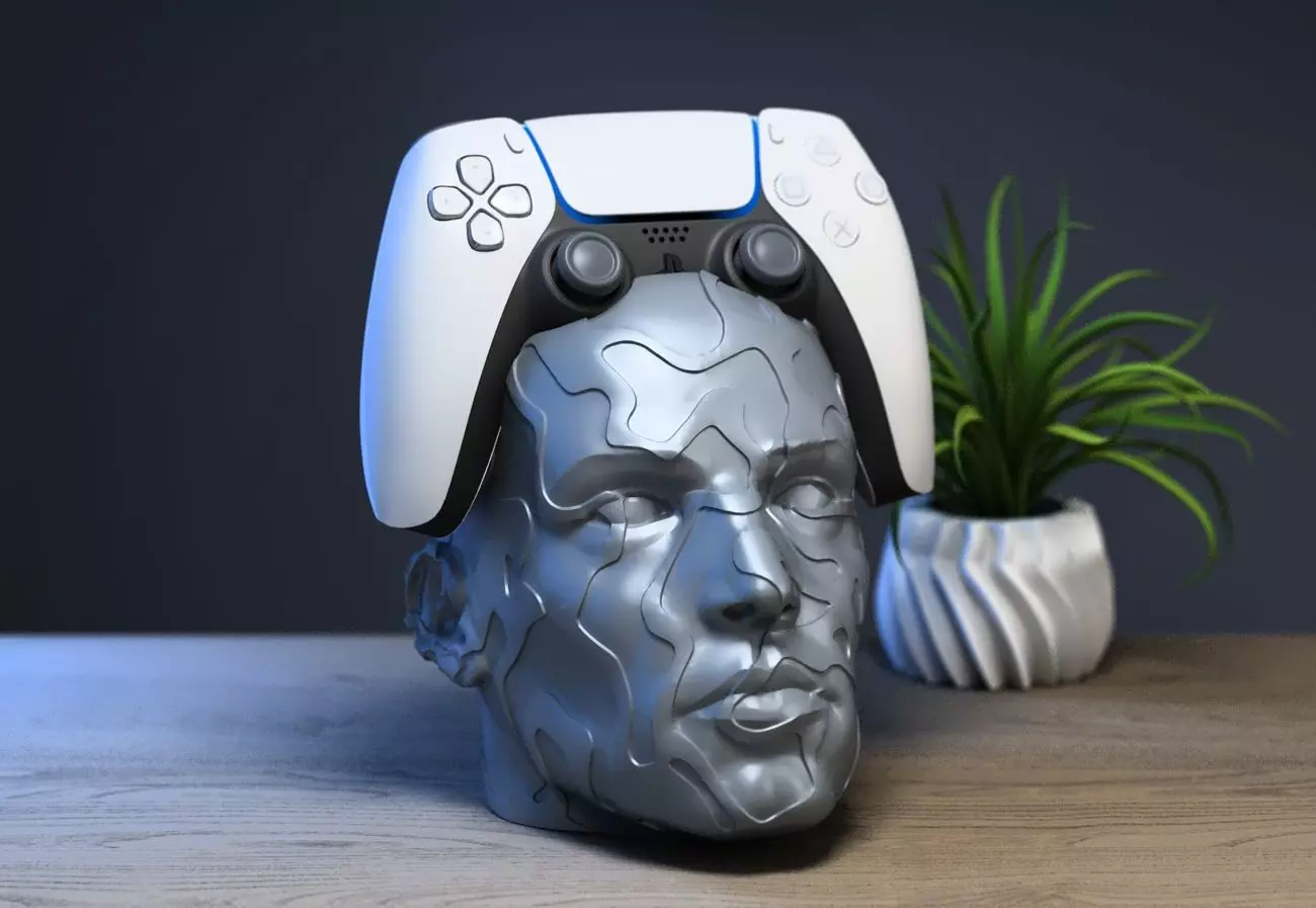 Human modern Ps5 controller stand 3D print model_0