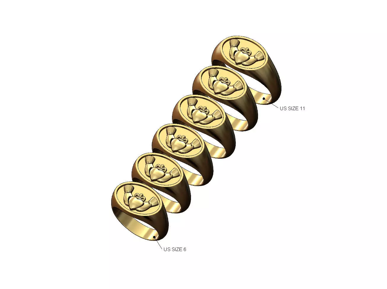 Claddagh heart crown landscape oval signet ring US sizes 6to11 3D print model