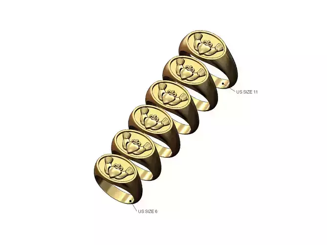  Claddagh heart crown landscape oval signet ring  US sizes 6to11