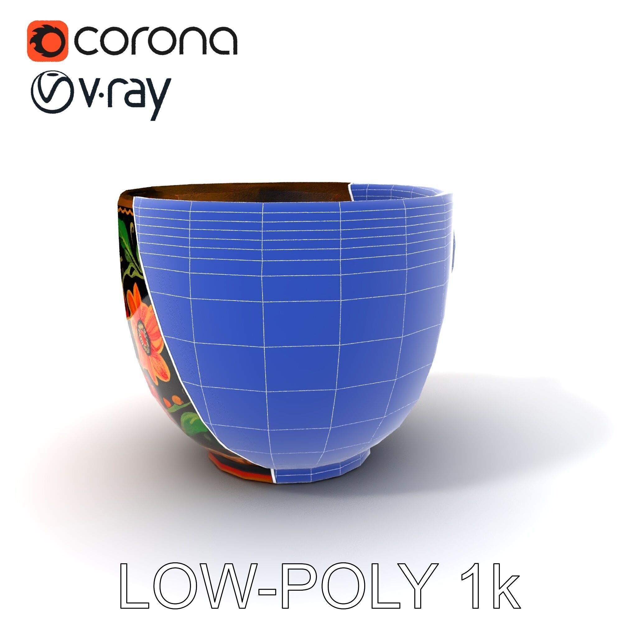 Decorative Floral Mug Model Pack Low-poly 3D model_7