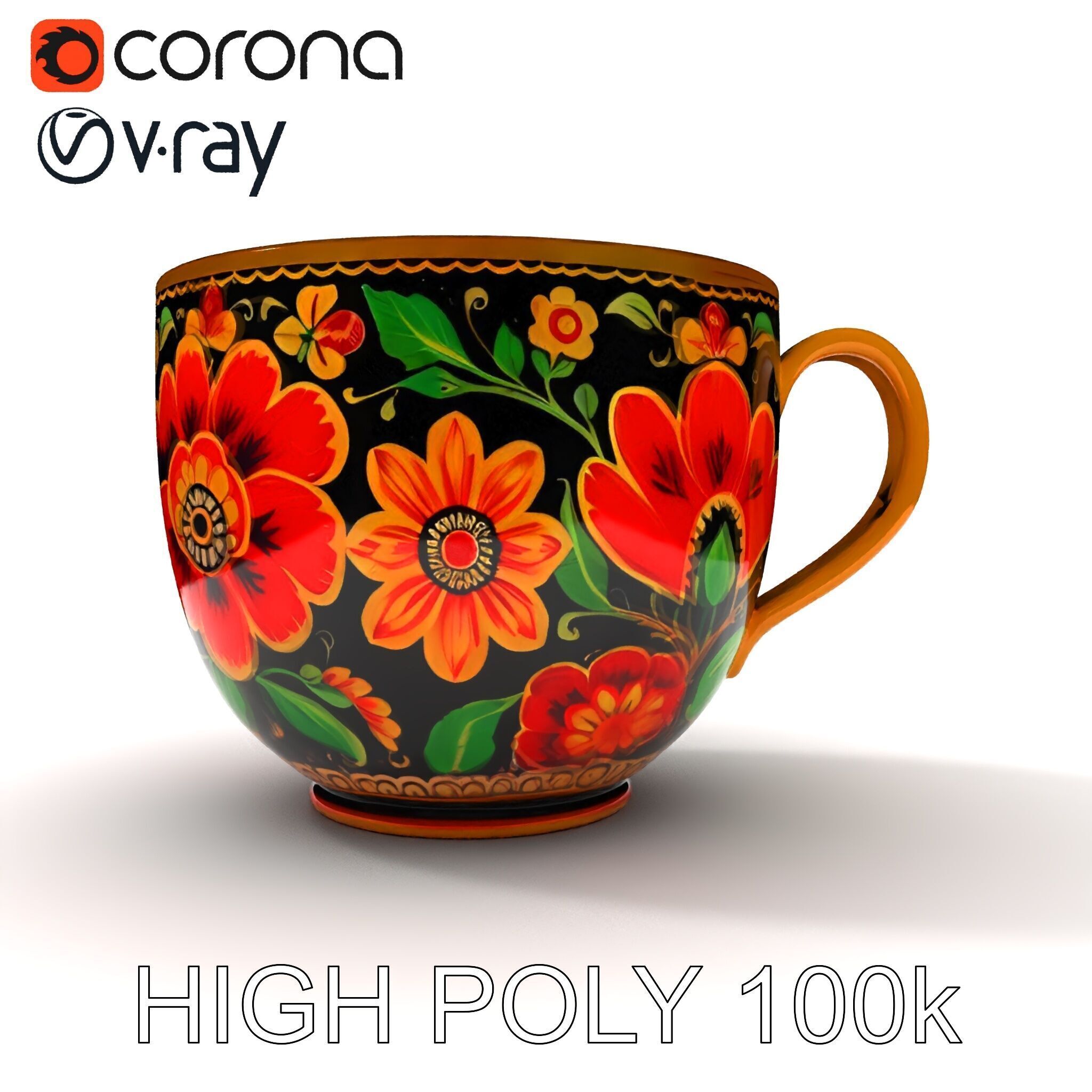 Decorative Floral Mug Model Pack Low-poly 3D model_35