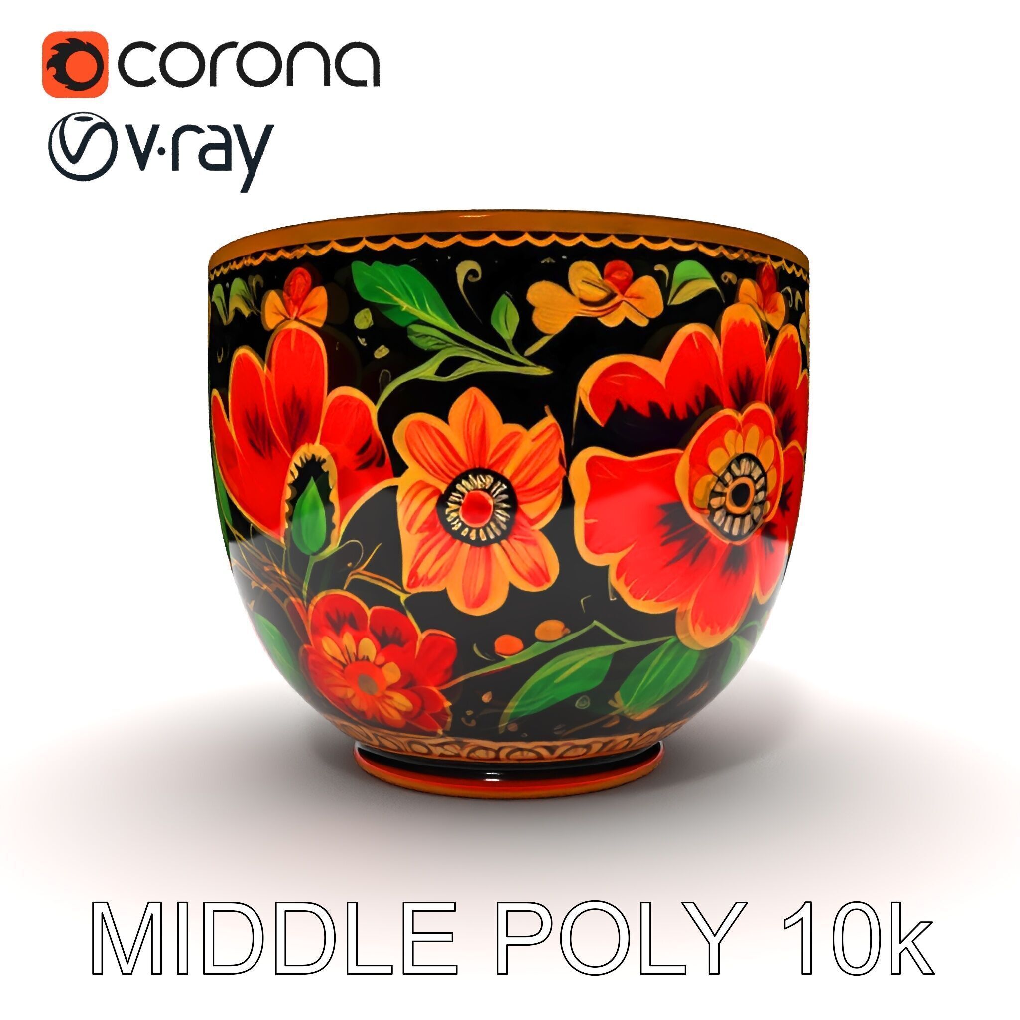 Decorative Floral Mug Model Pack Low-poly 3D model_12