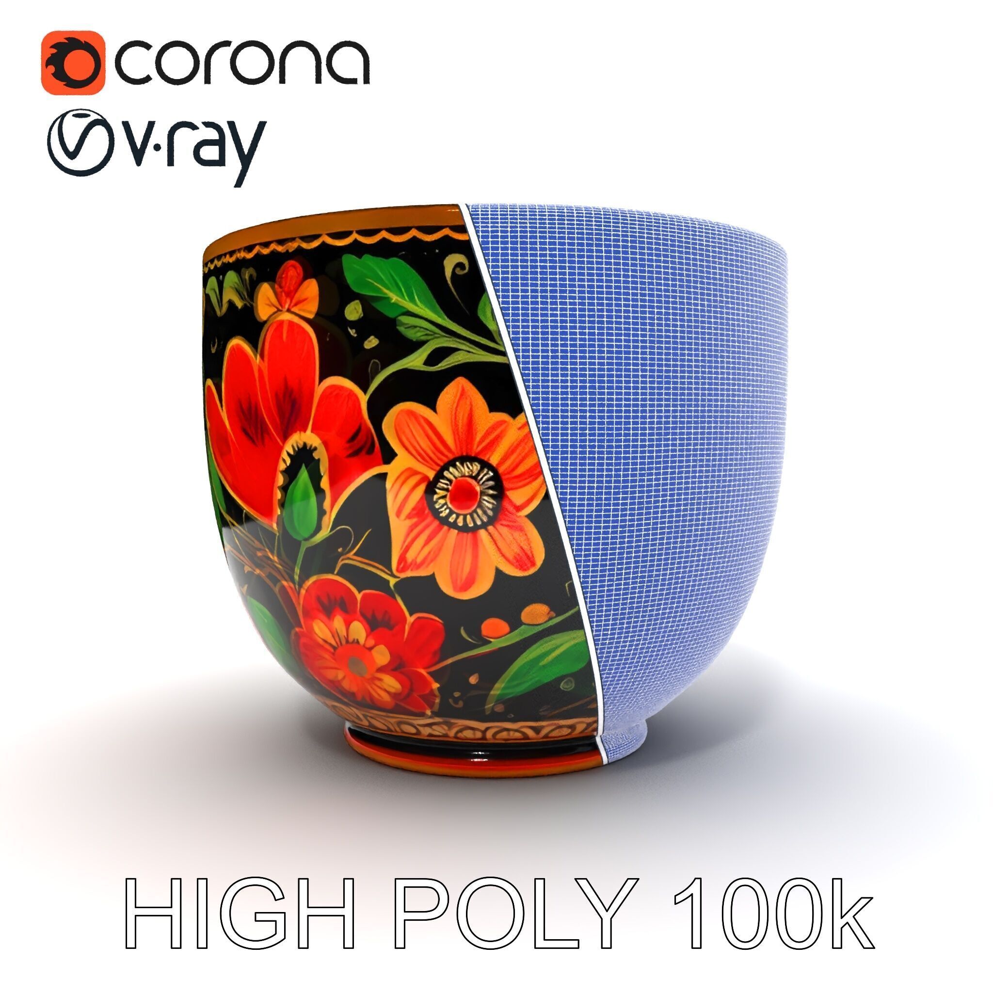 Decorative Floral Mug Model Pack Low-poly 3D model_32