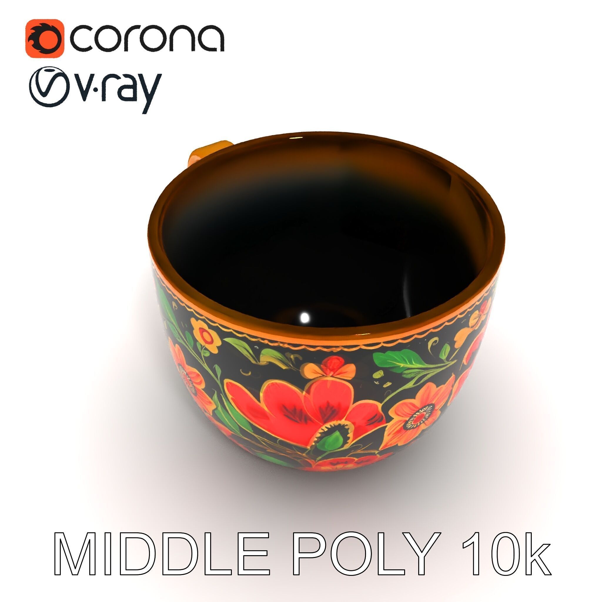 Decorative Floral Mug Model Pack Low-poly 3D model_24