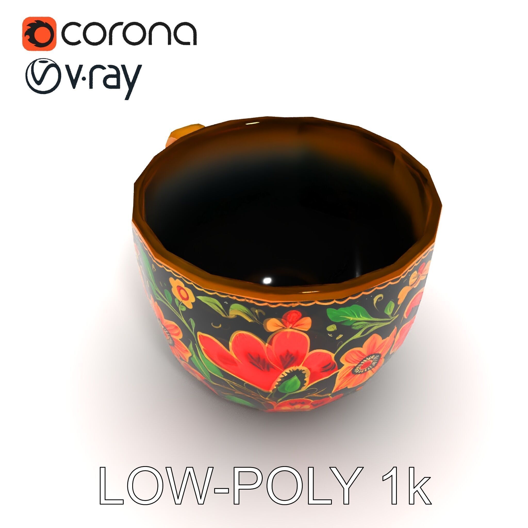 Decorative Floral Mug Model Pack Low-poly 3D model_16