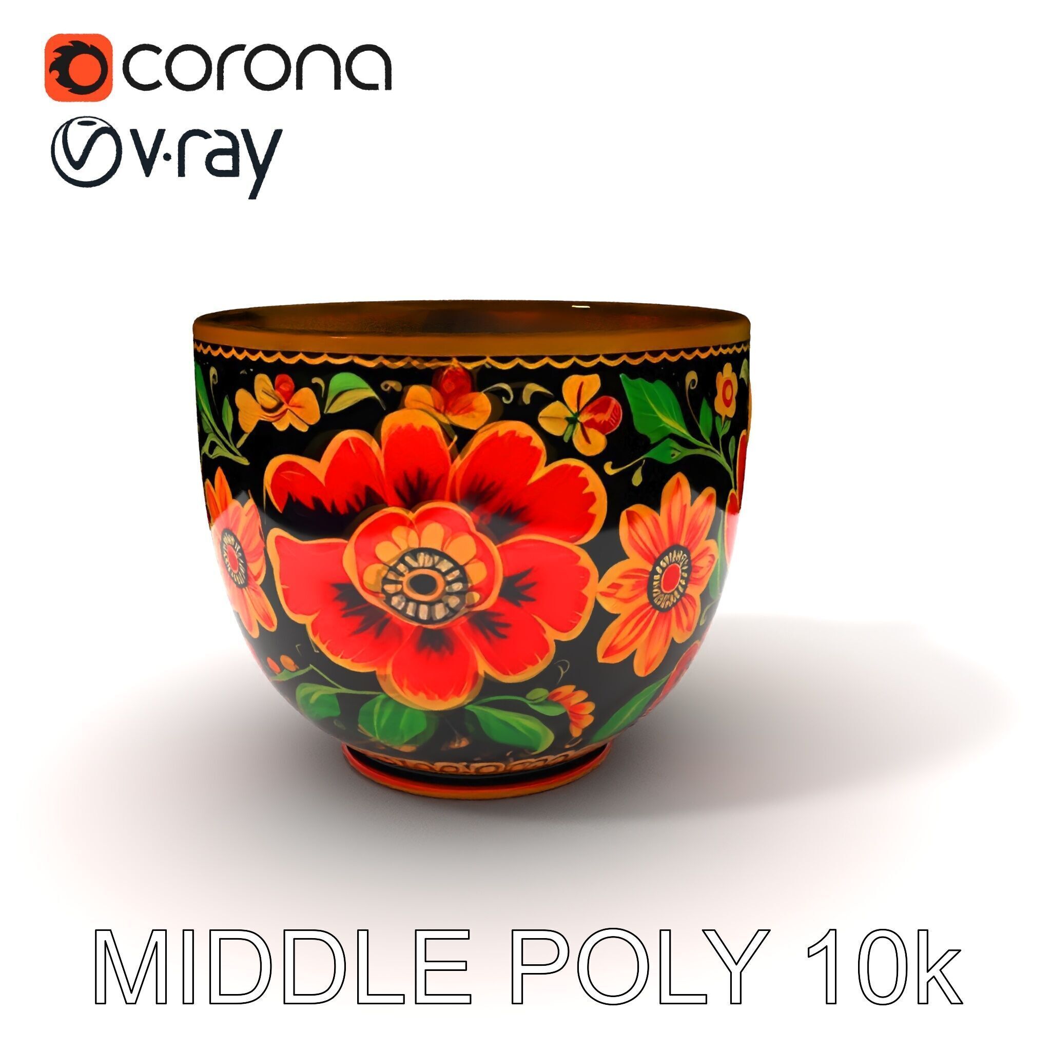 Decorative Floral Mug Model Pack Low-poly 3D model_6