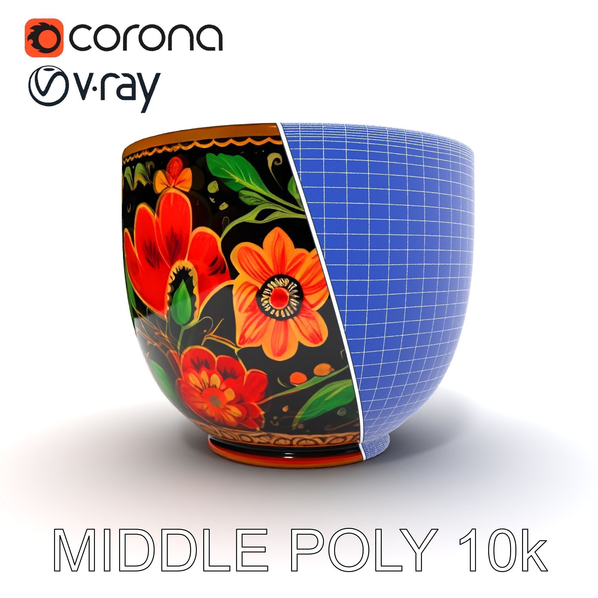 Decorative Floral Mug Model Pack Low-poly 3D model_27