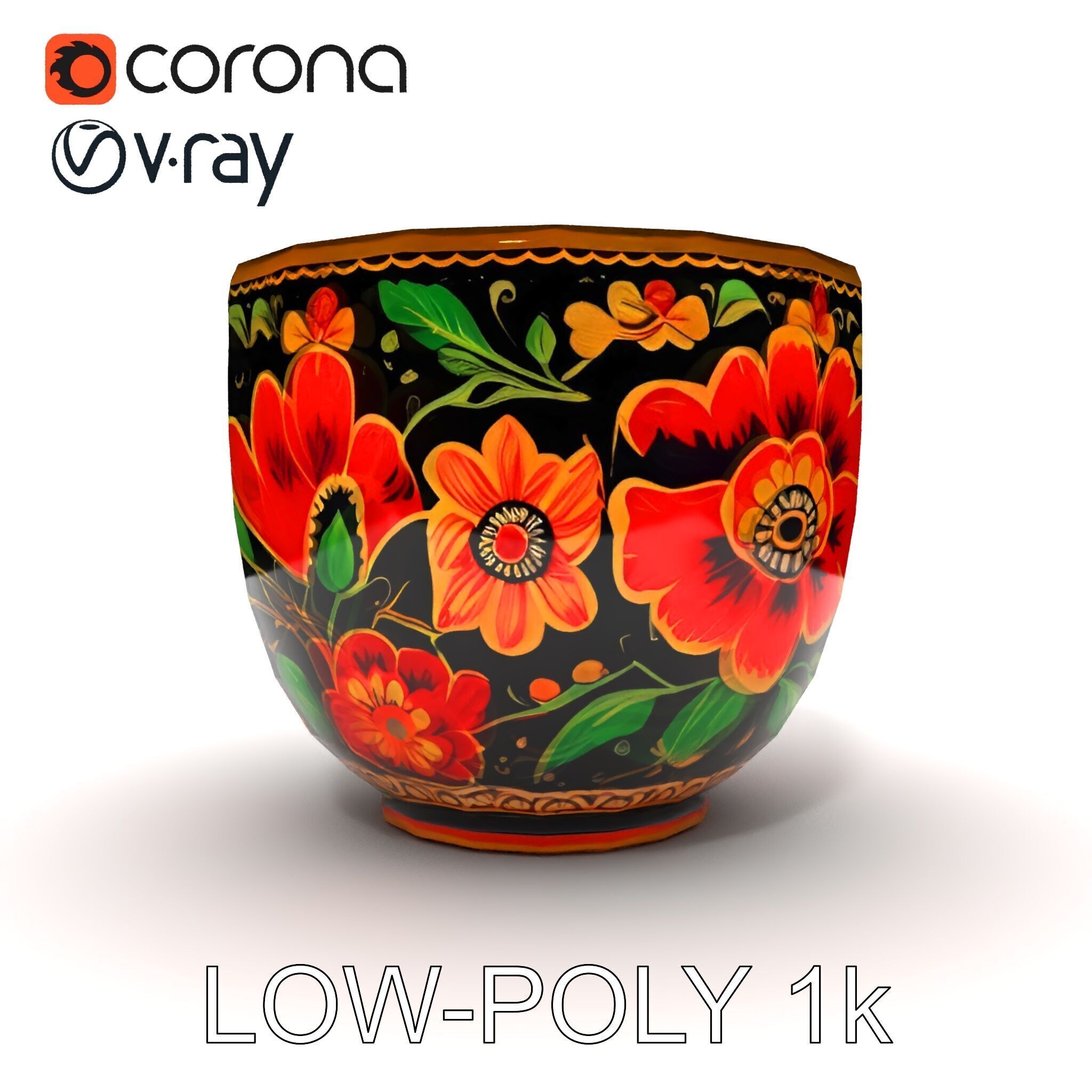Decorative Floral Mug Model Pack Low-poly 3D model_21