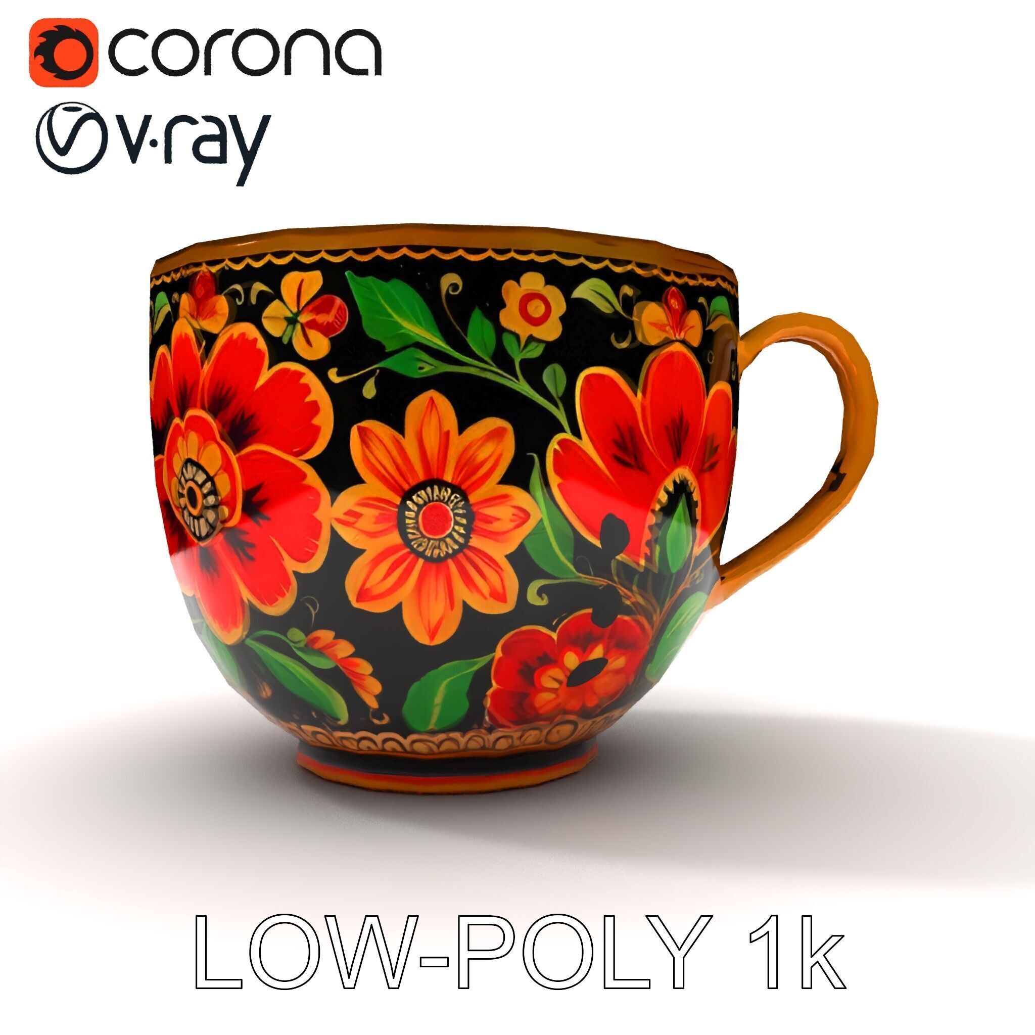 Decorative Floral Mug Model Pack Low-poly 3D model_31